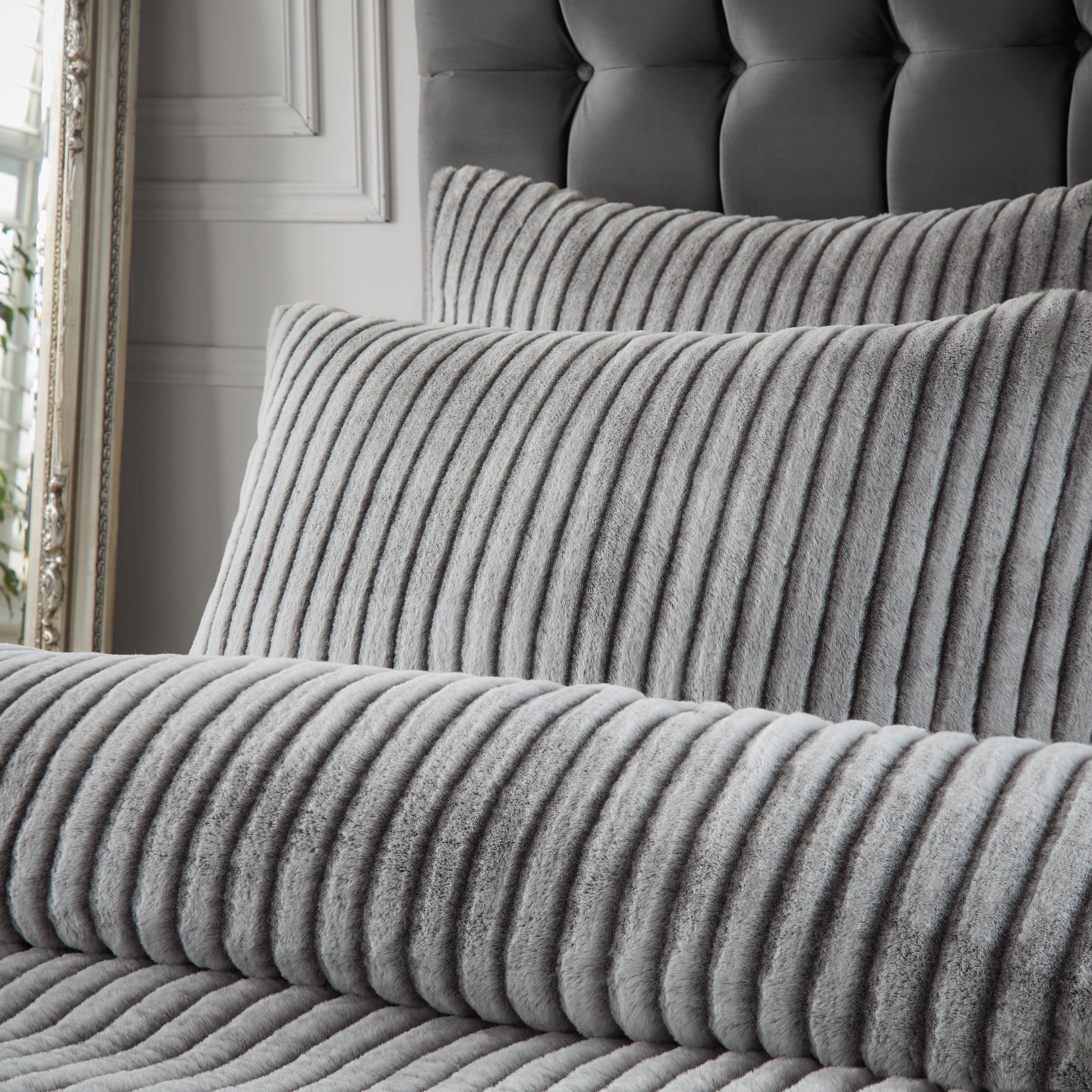 Alpine Striped Faux Fur Duvet Cover Set