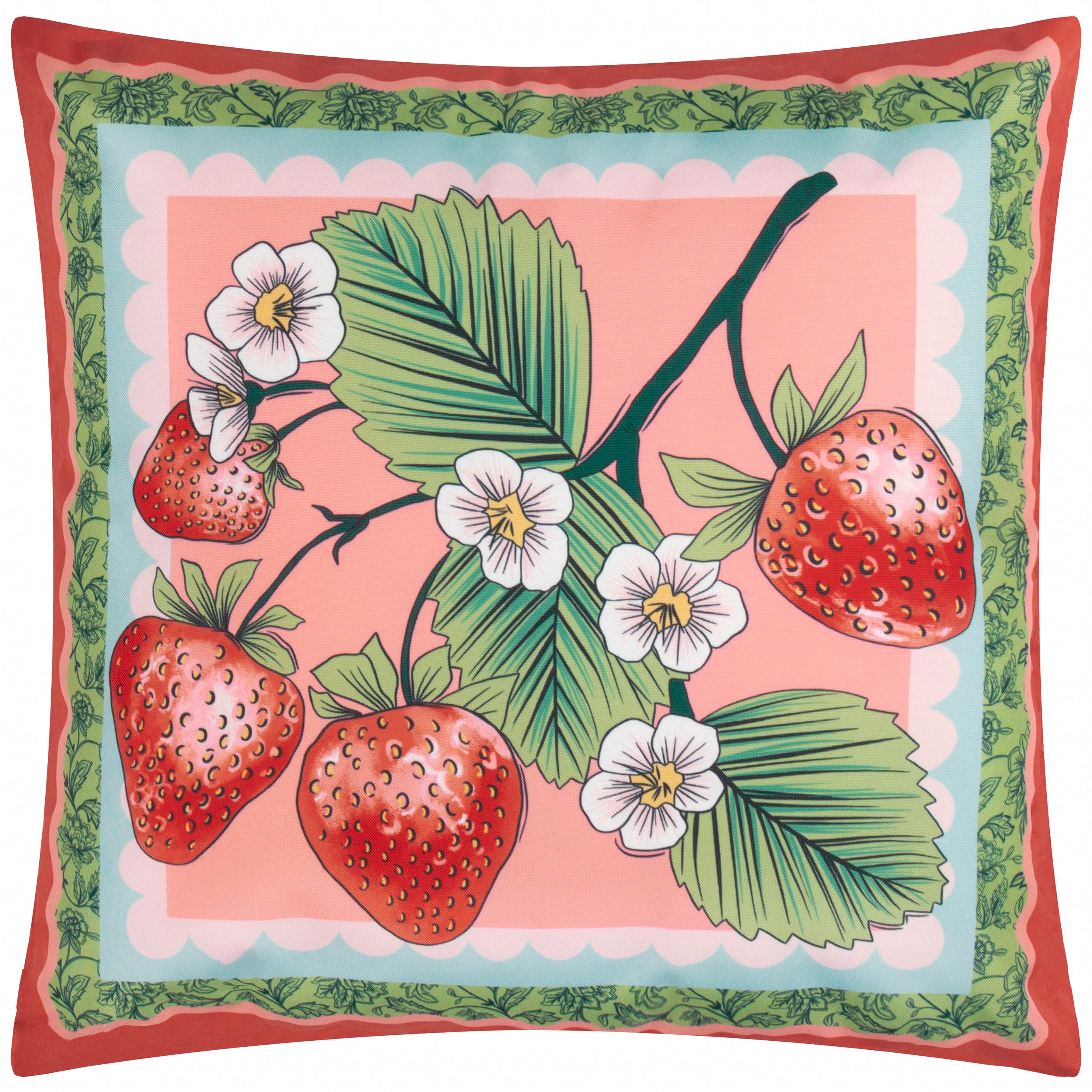Anemone Strawberries Printed Outdoor Cushion