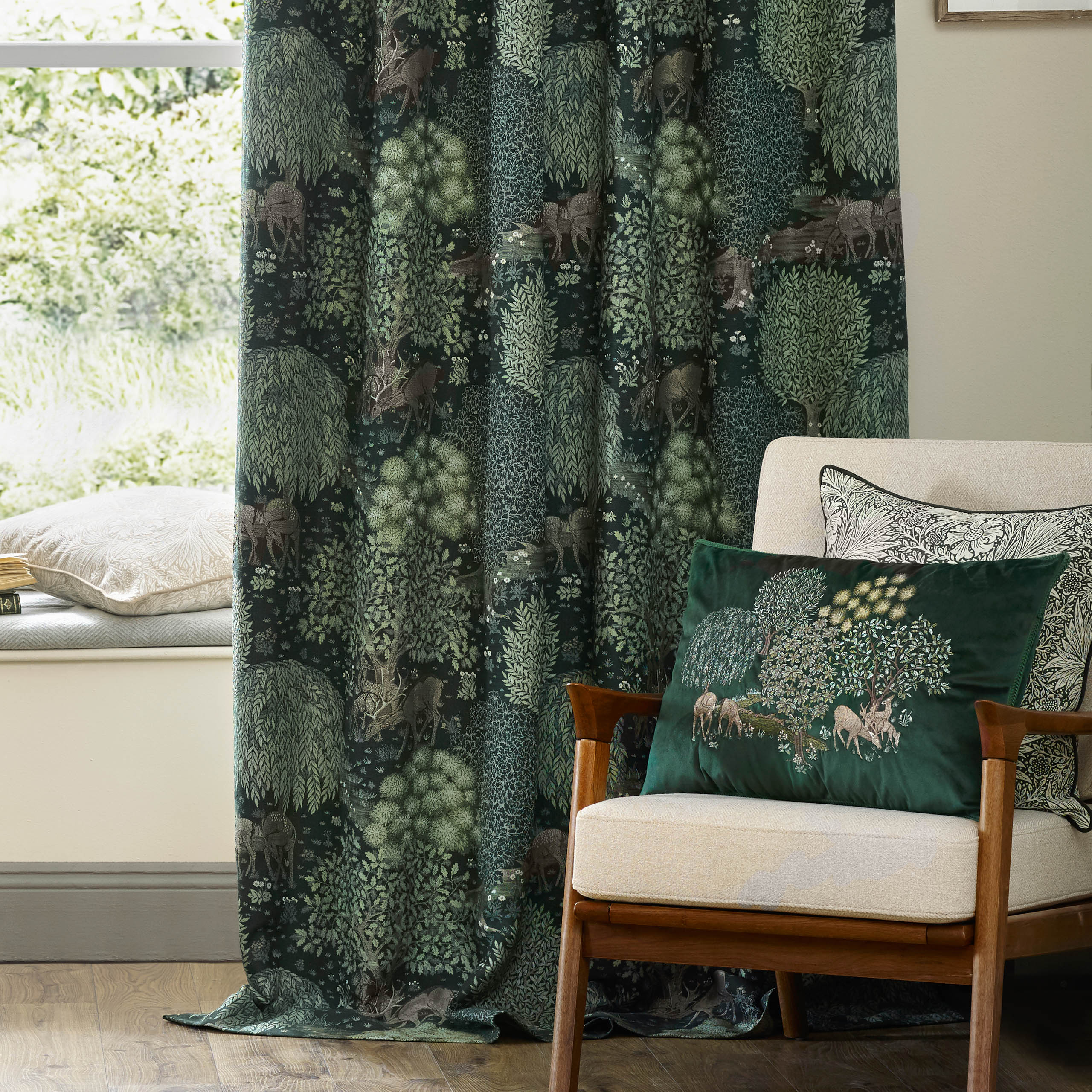 Brook Woodland Jacquard Pencil Pleat Curtains