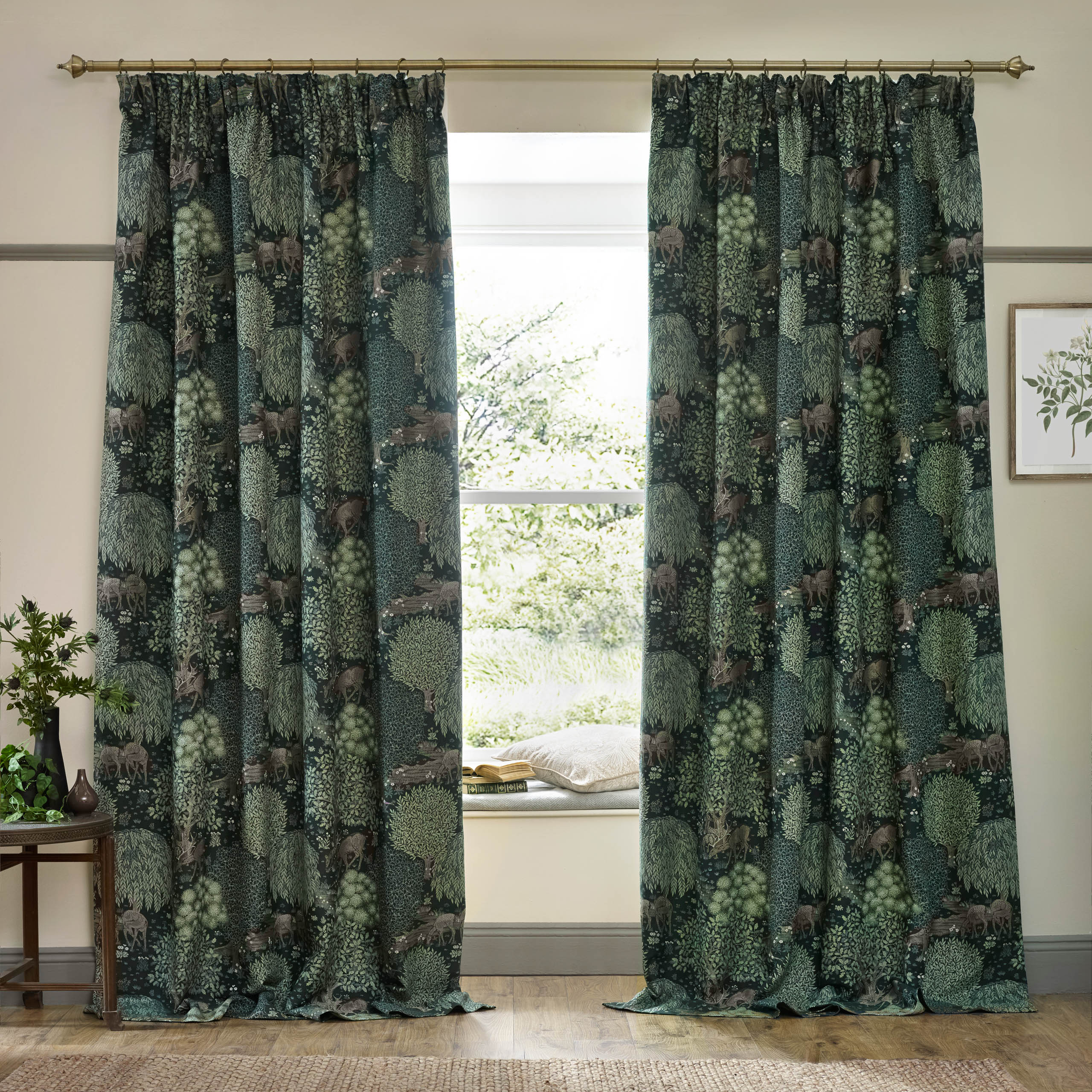 Brook Woodland Jacquard Pencil Pleat Curtains
