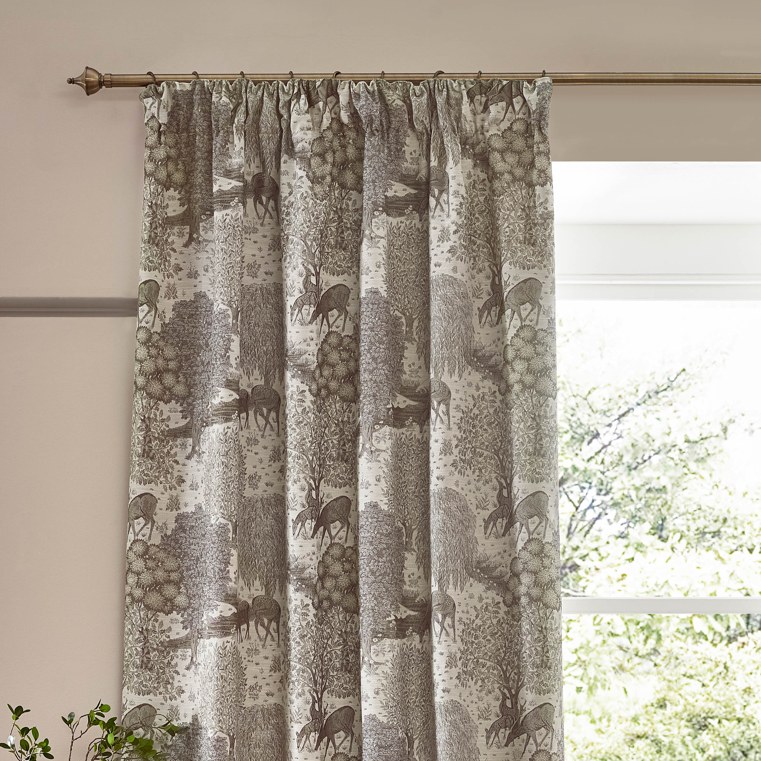 Brook Woodland Jacquard Pencil Pleat Curtains