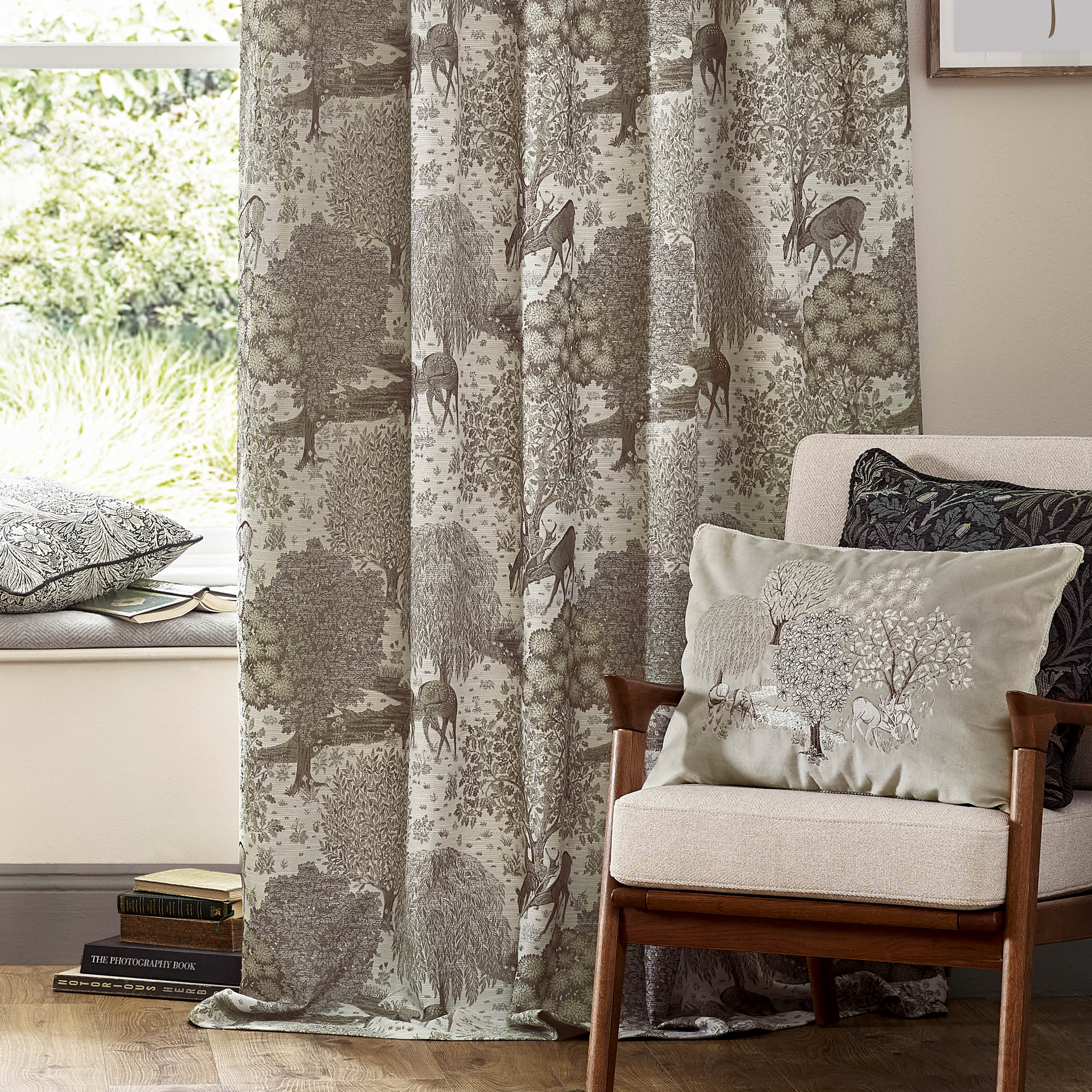 Brook Woodland Jacquard Pencil Pleat Curtains