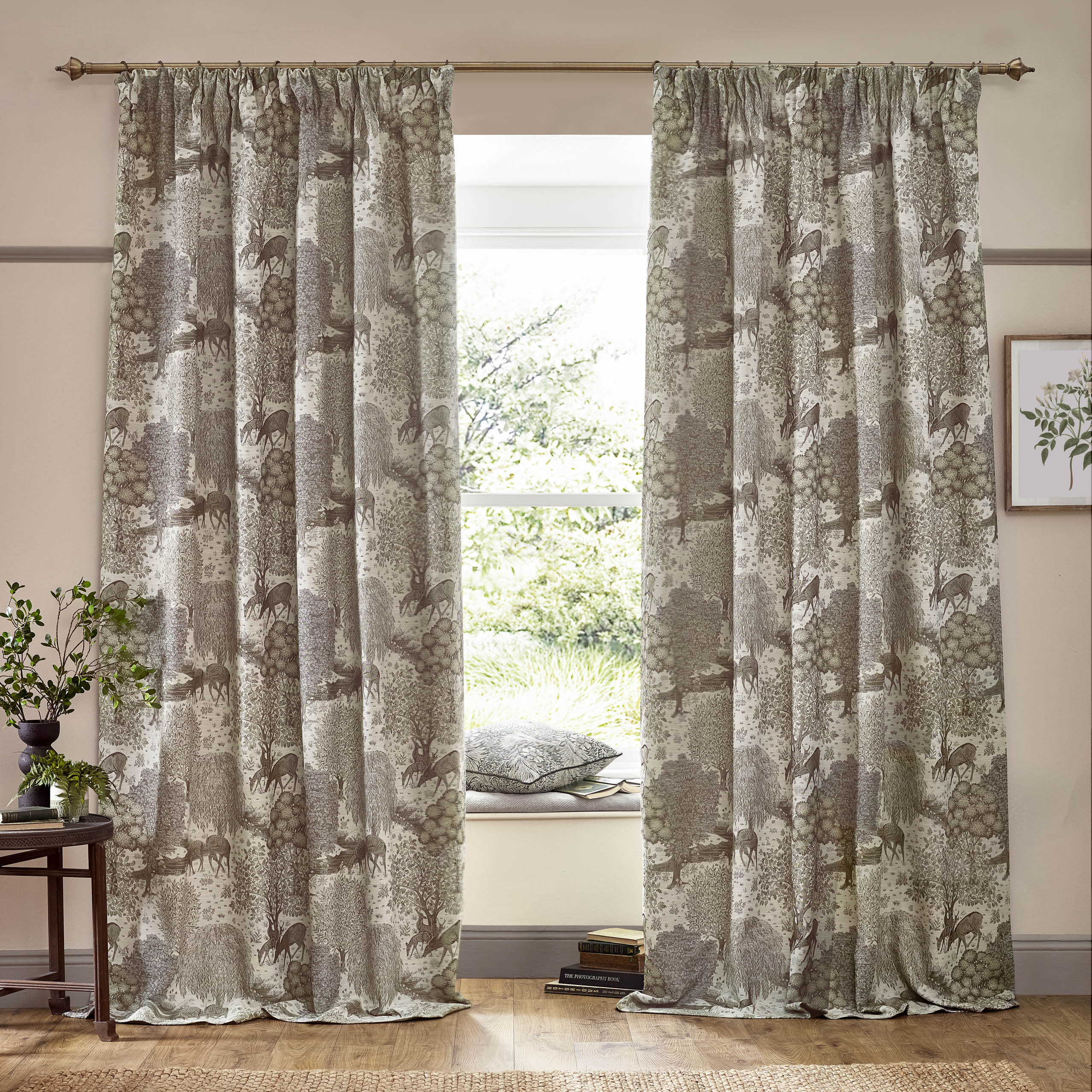 Brook Woodland Jacquard Pencil Pleat Curtains