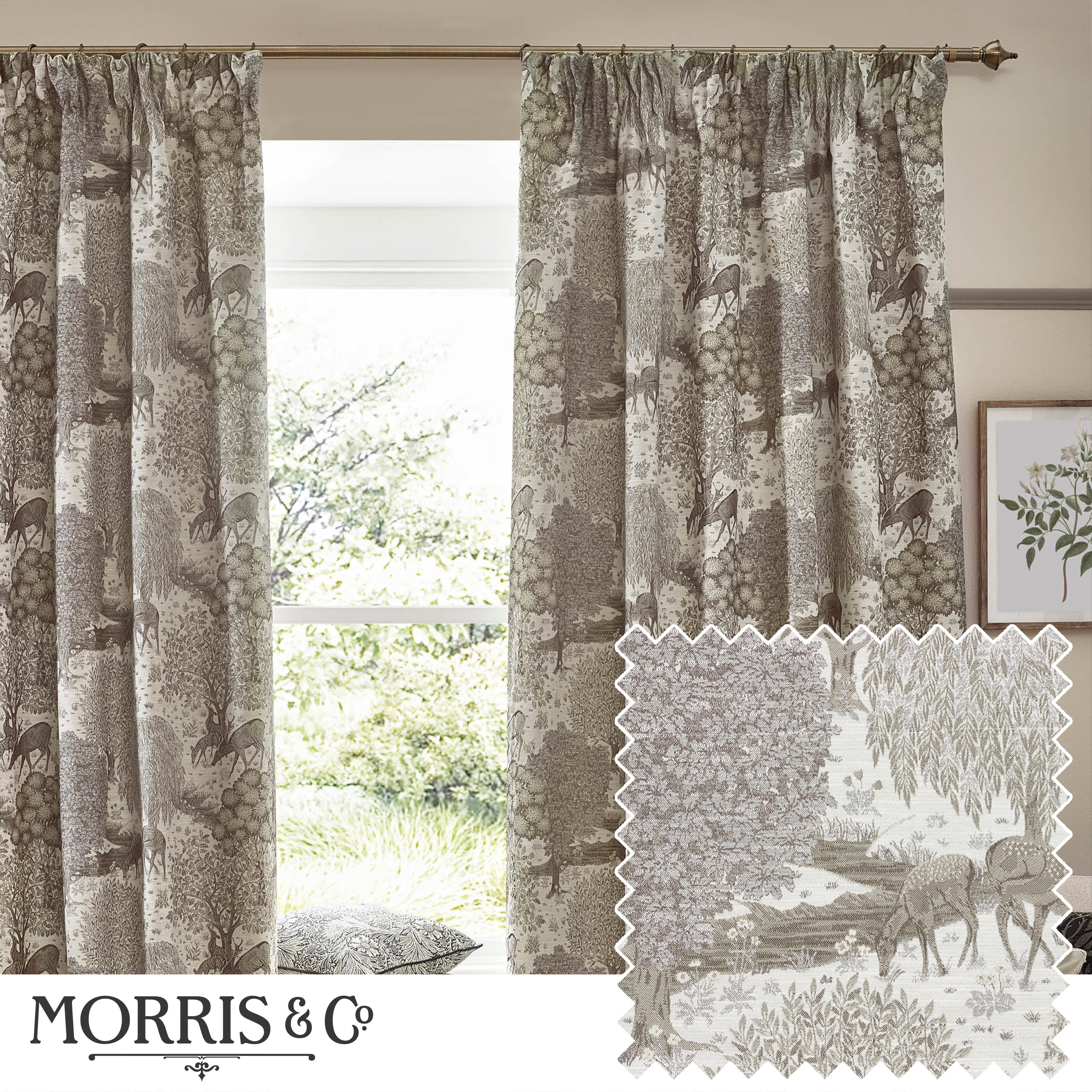 Brook Woodland Jacquard Pencil Pleat Curtains