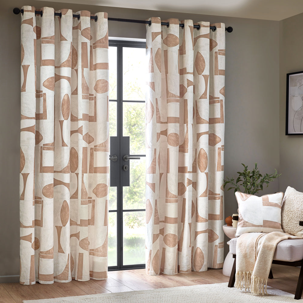 Carro Abstract 100% Cotton Lined Curtains