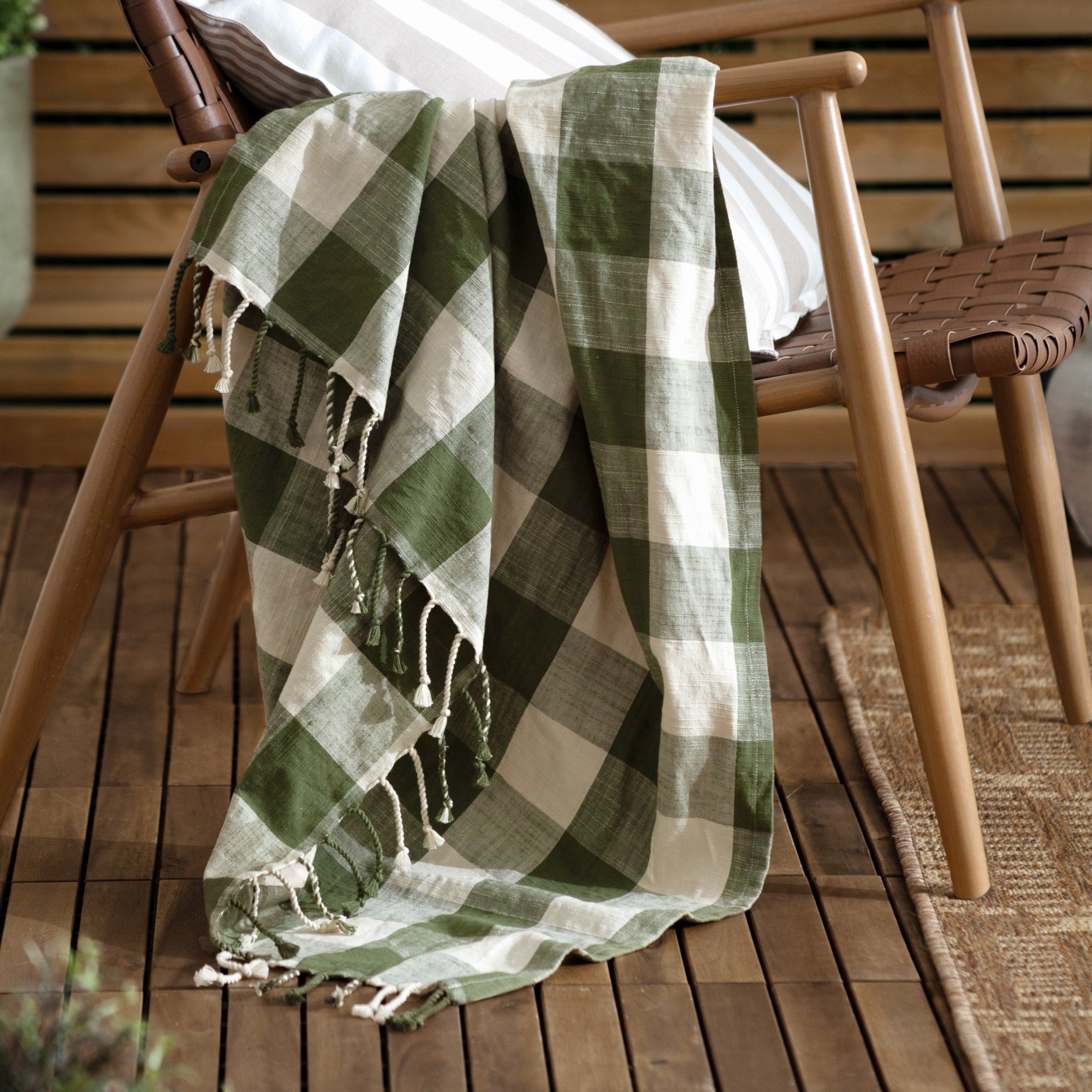 Chesil Check Tasselled 100% Cotton Throw