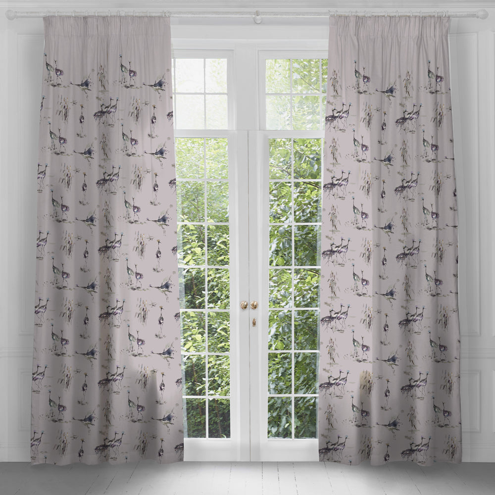 Cranes Printed Pencil Pleat Curtains