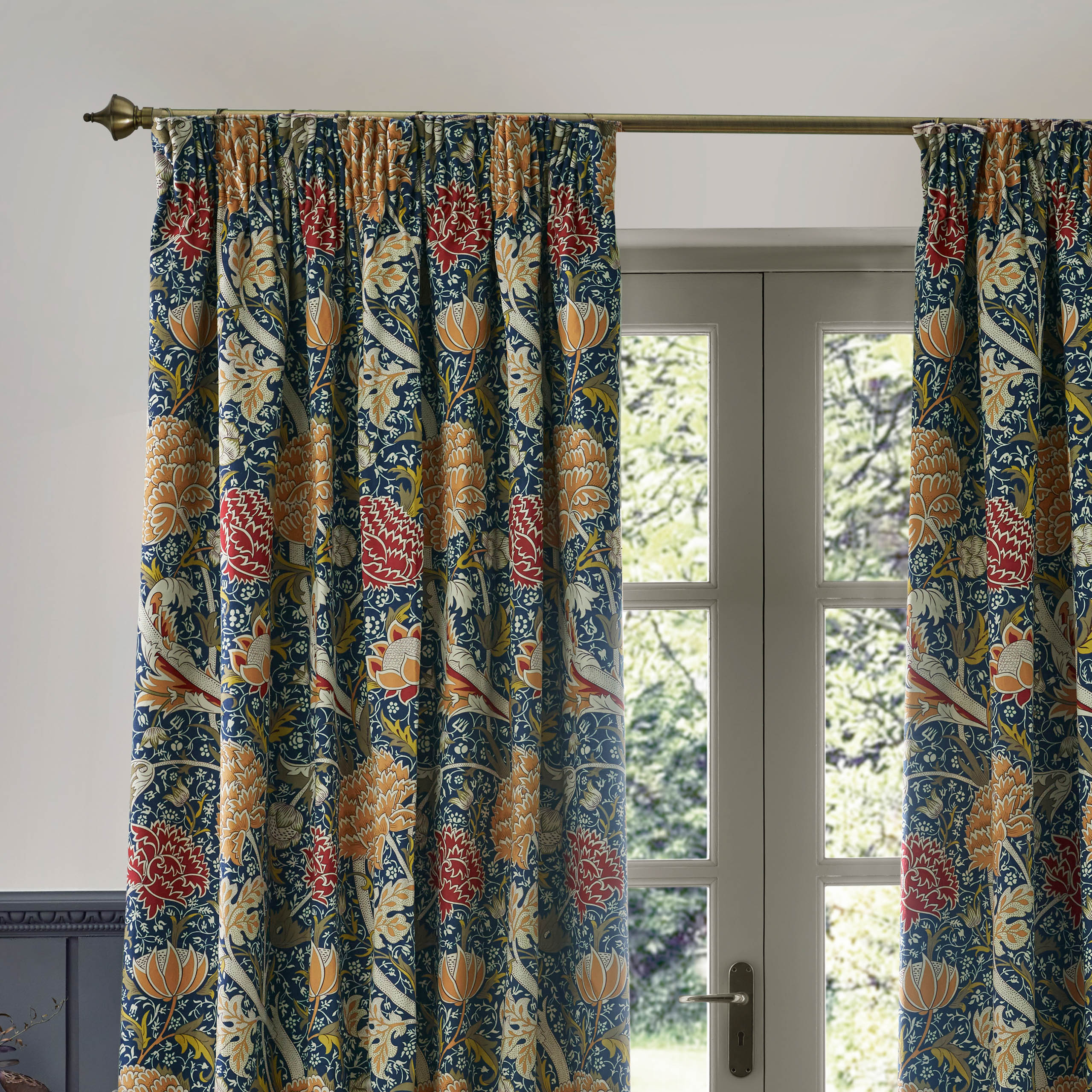 Cray Floral Velvet Pencil Pleat Curtains