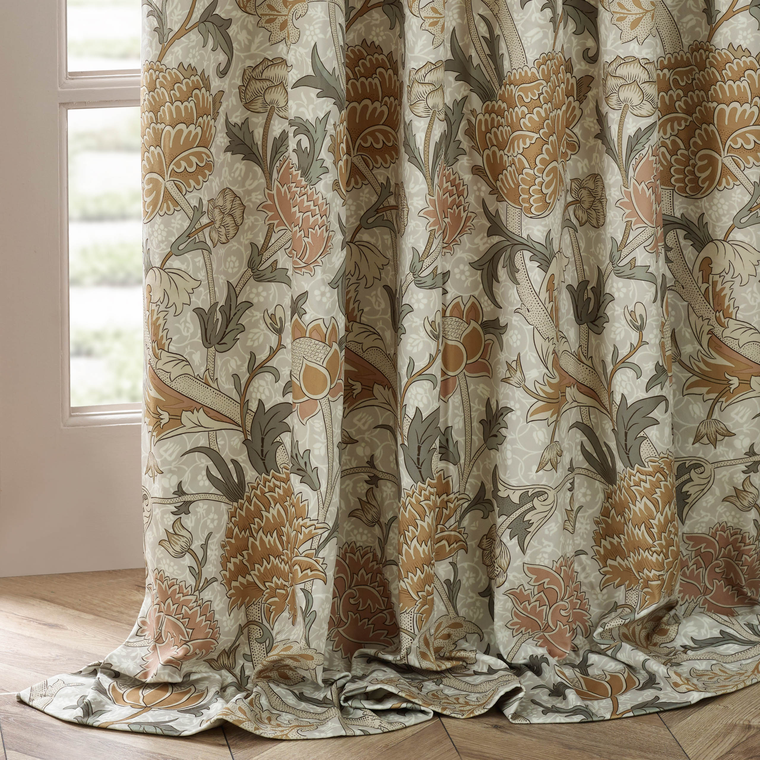 Cray Floral Velvet Pencil Pleat Curtains