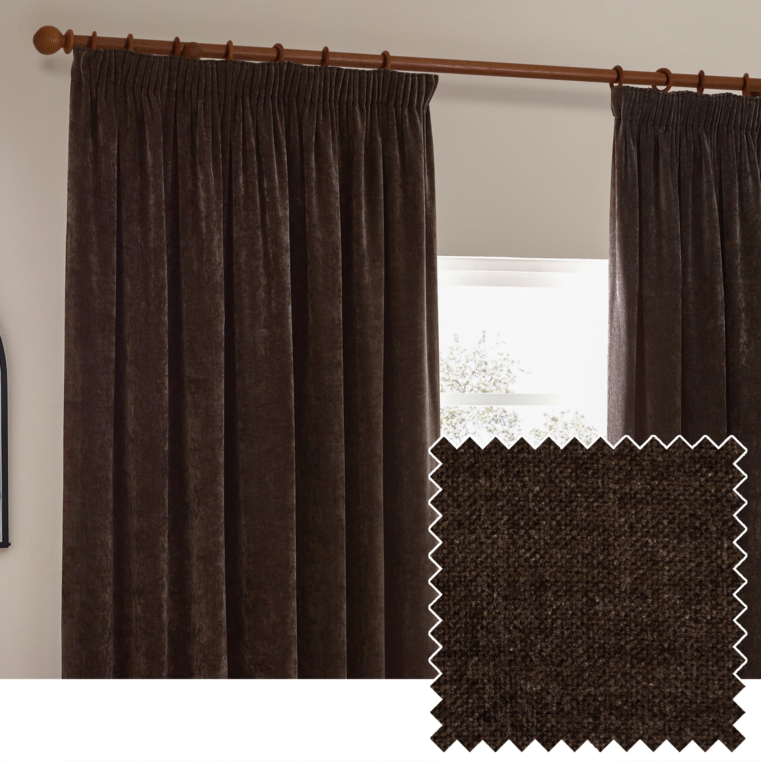Heavy Chenille Velvet Room Darkening Pencil Pleat Curtains