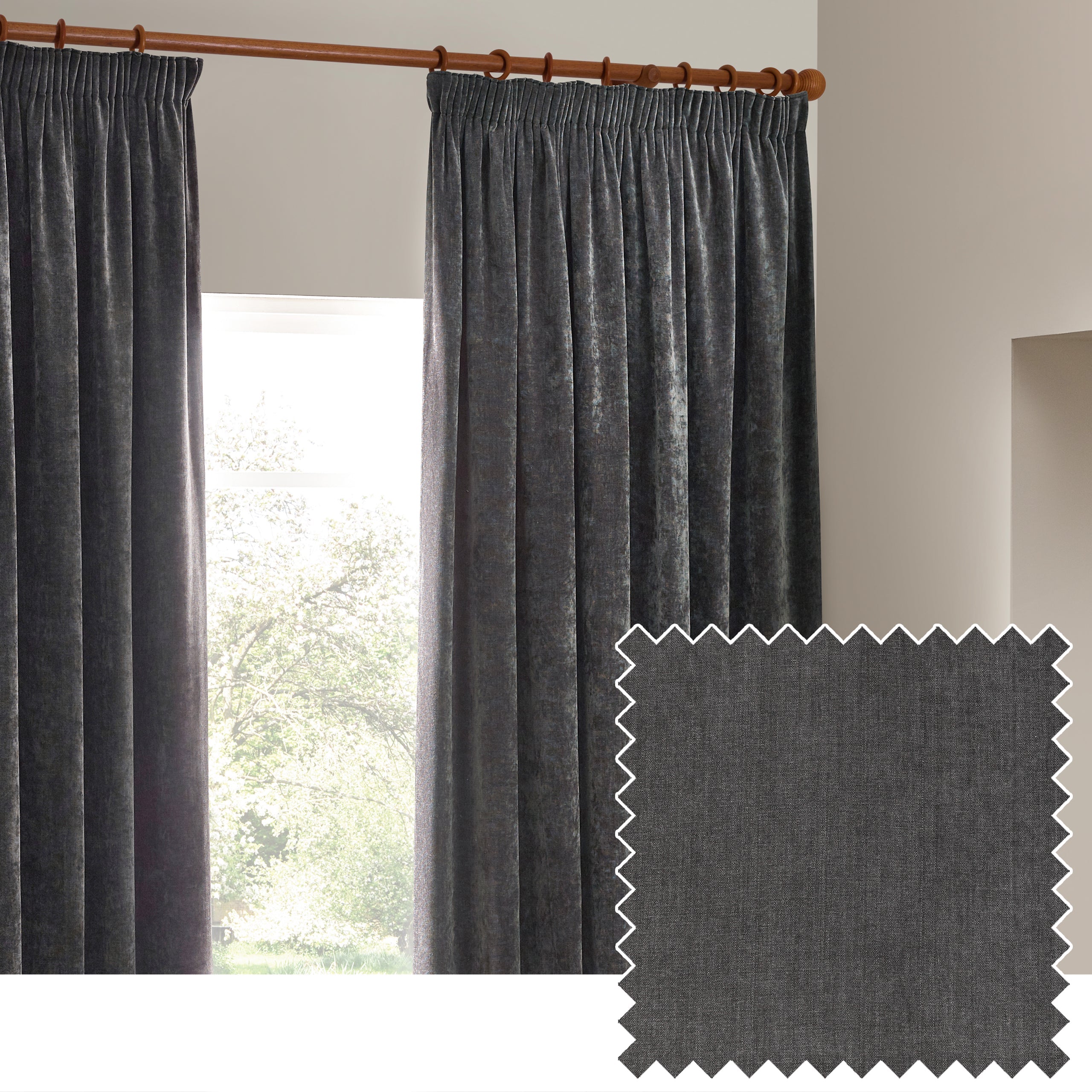 Heavy Chenille Velvet Room Darkening Pencil Pleat Curtains