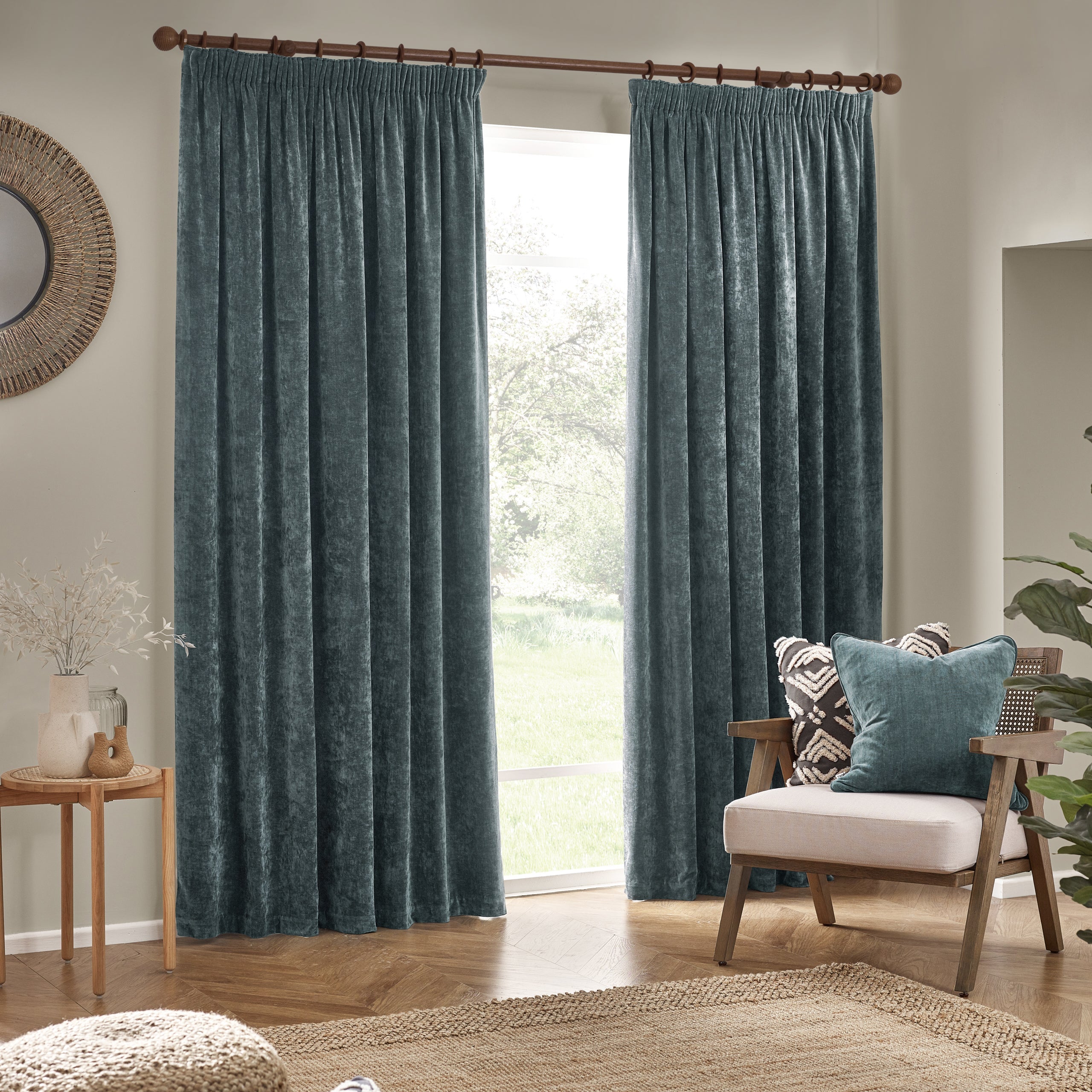 Heavy Chenille Velvet Room Darkening Pencil Pleat Curtains
