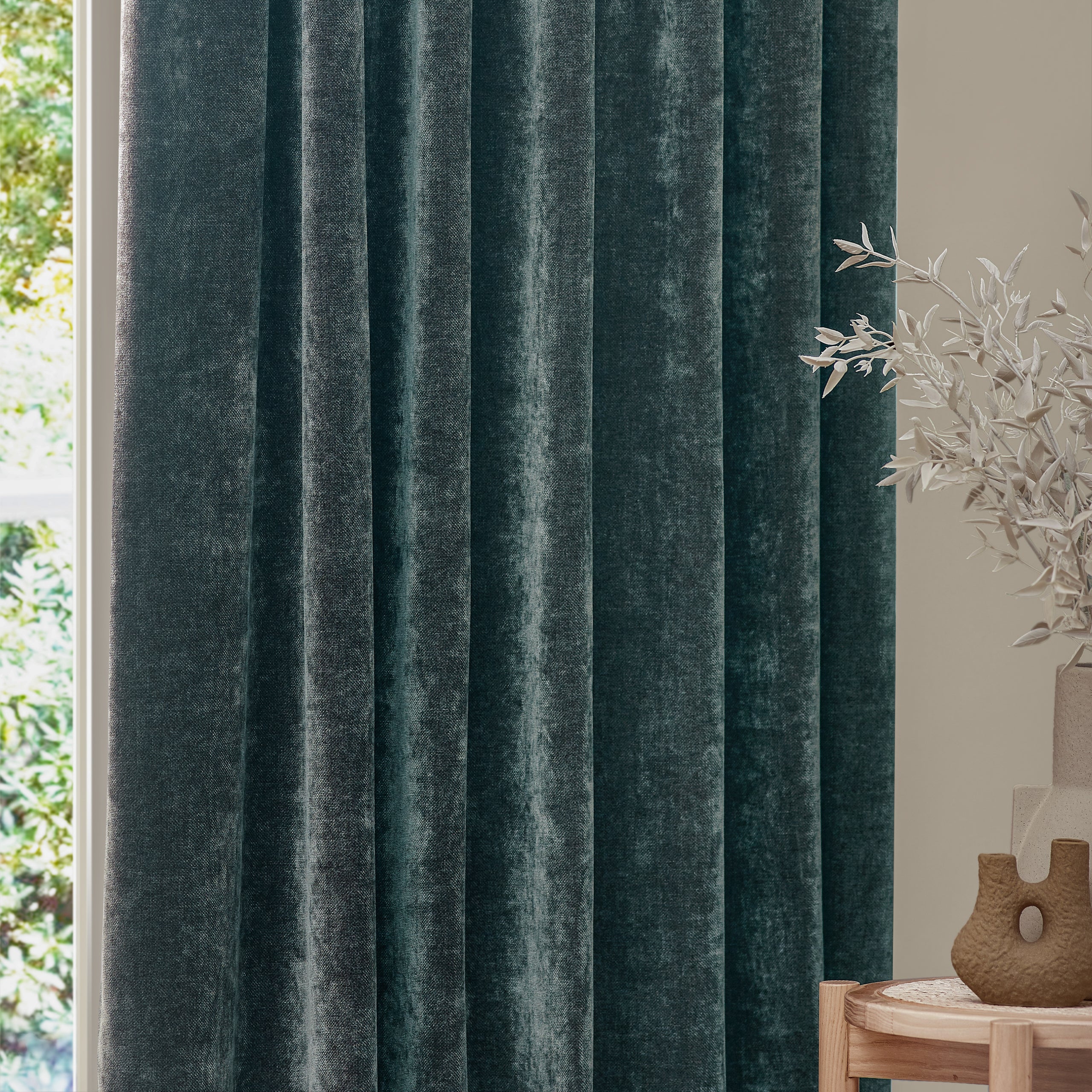 Heavy Chenille Velvet Room Darkening Pencil Pleat Curtains