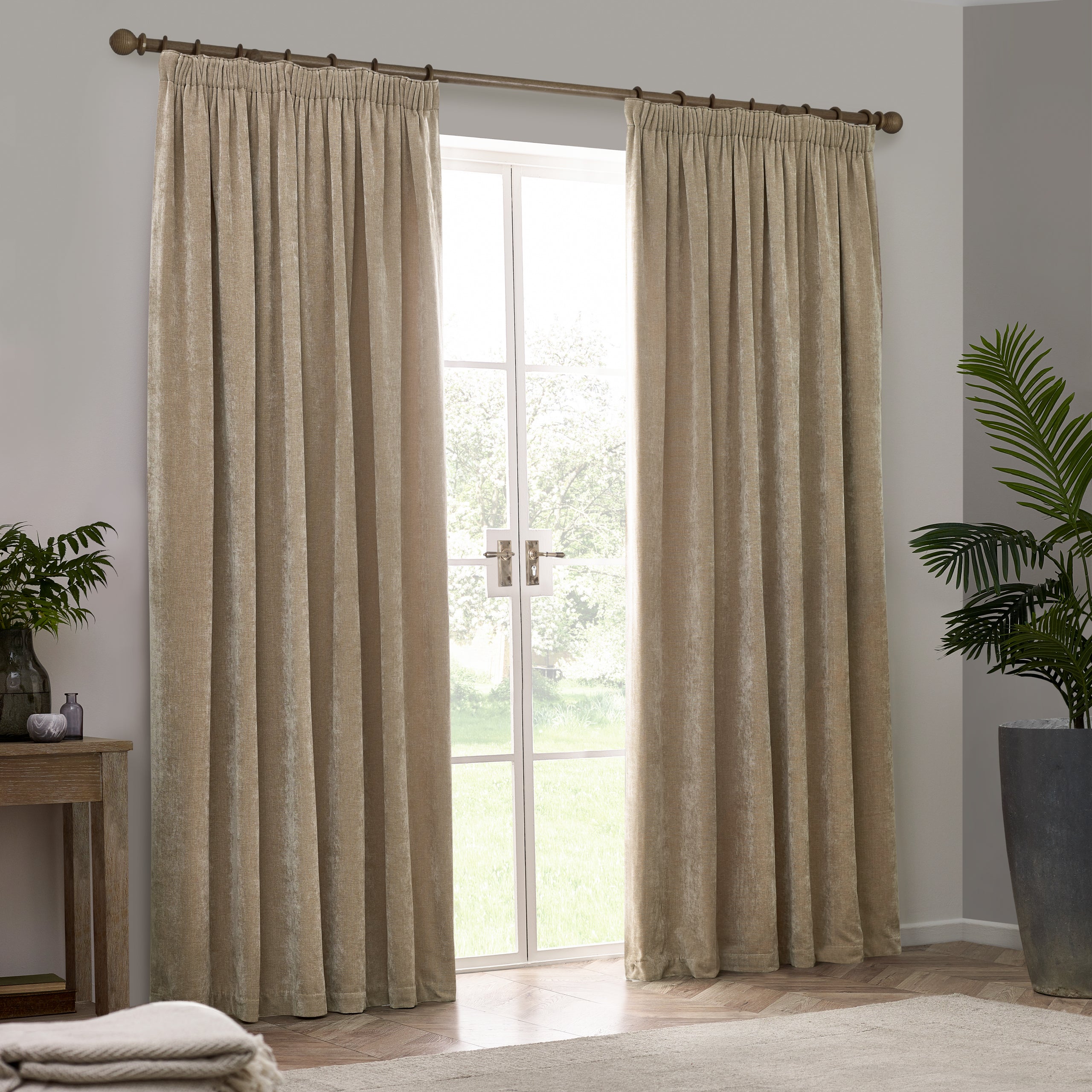 Heavy Chenille Velvet Room Darkening Pencil Pleat Curtains