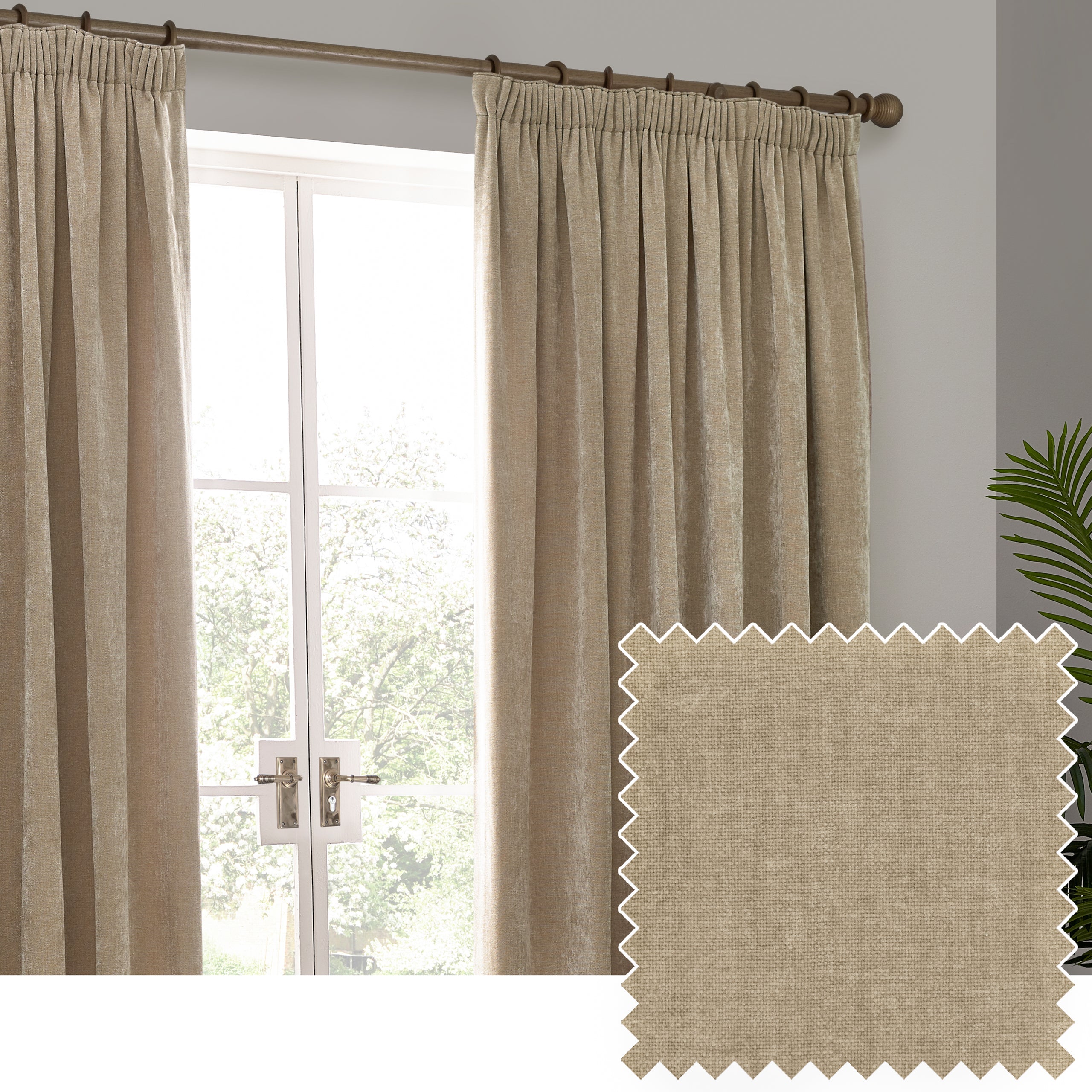 Heavy Chenille Velvet Room Darkening Pencil Pleat Curtains