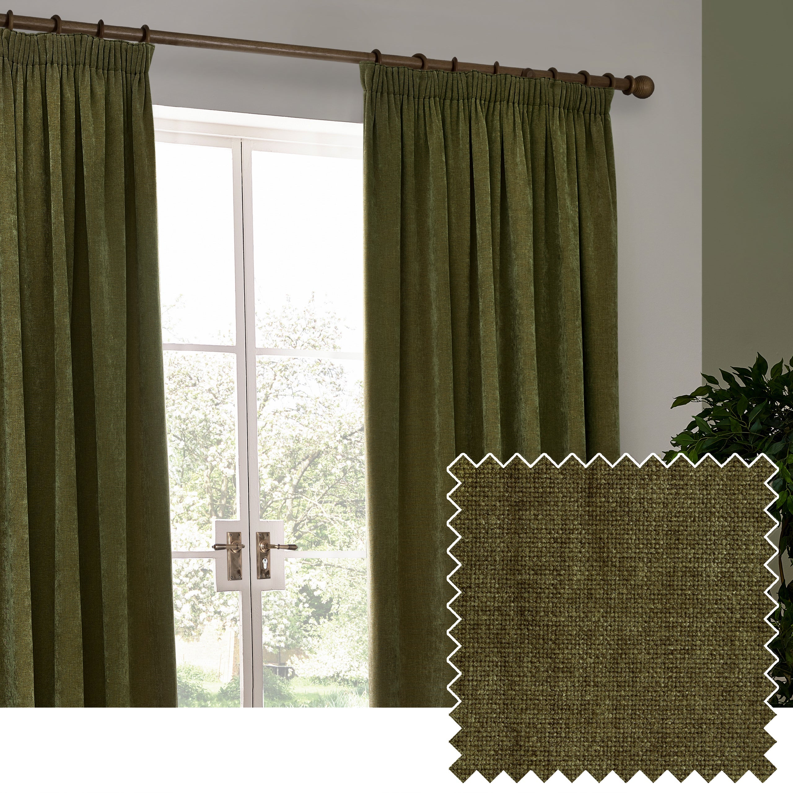 Heavy Chenille Velvet Room Darkening Pencil Pleat Curtains