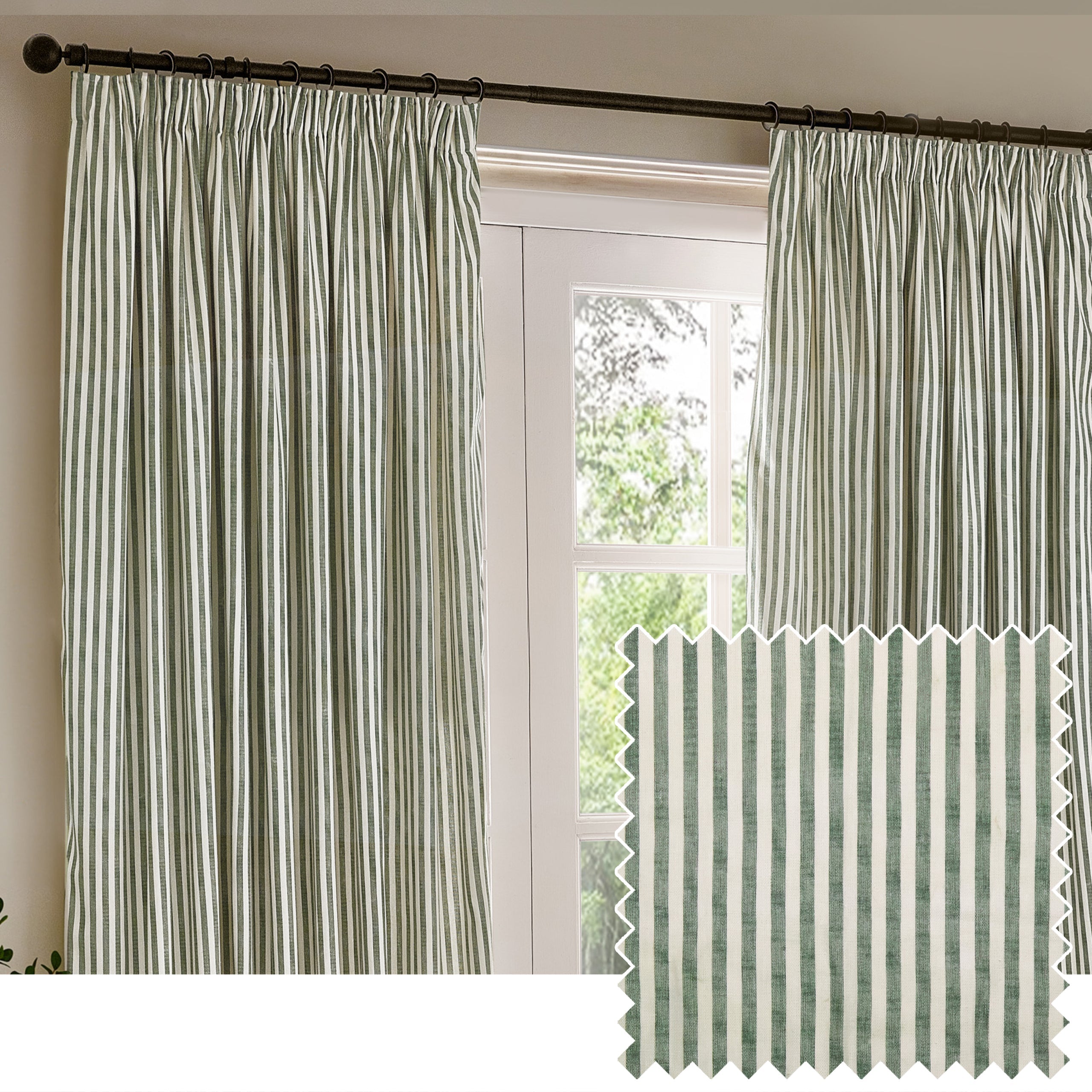 Hebden Striped 100% Cotton Lined Pencil Pleat Curtains