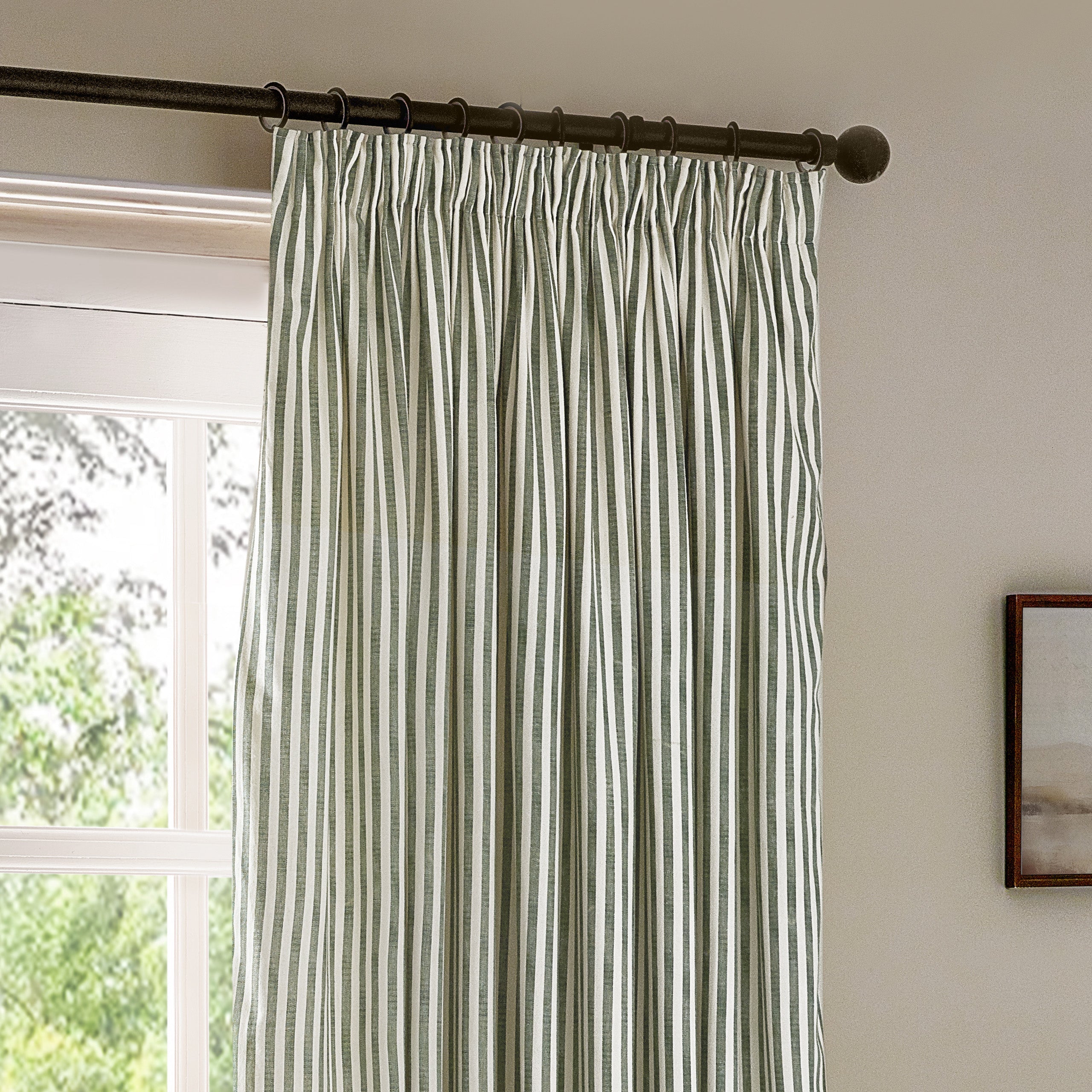 Hebden Striped 100% Cotton Lined Pencil Pleat Curtains