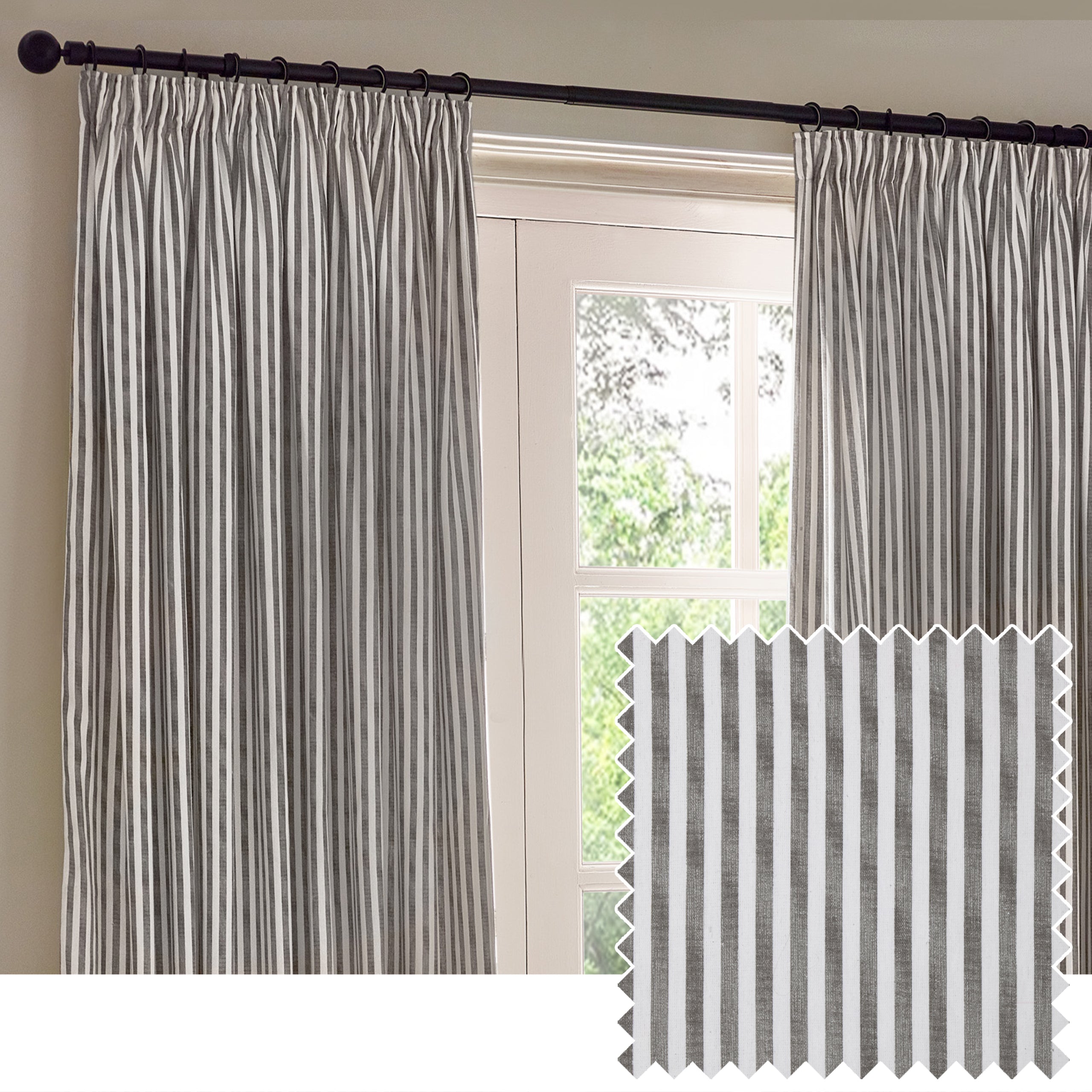 Hebden Striped 100% Cotton Lined Pencil Pleat Curtains