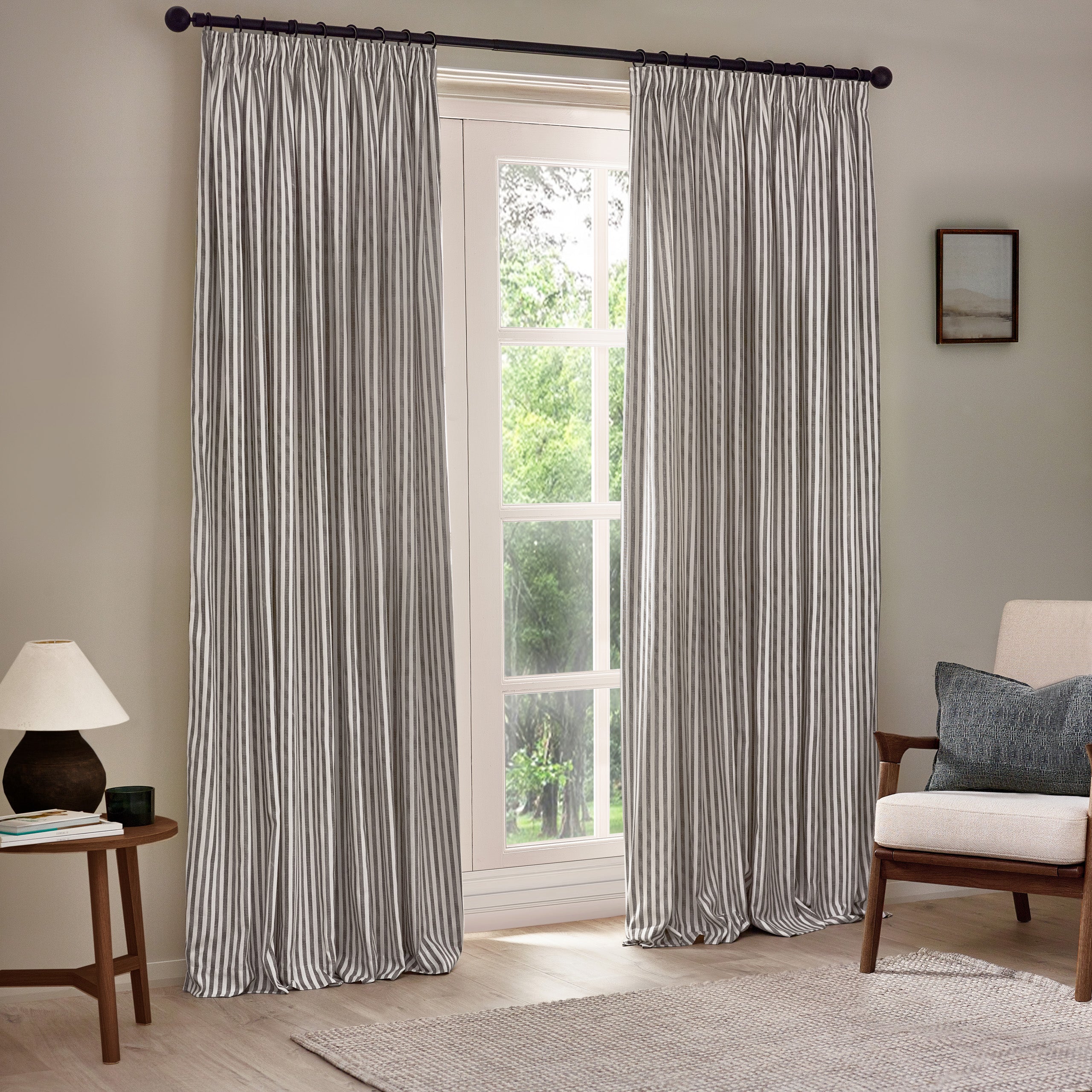 Hebden Striped 100% Cotton Lined Pencil Pleat Curtains