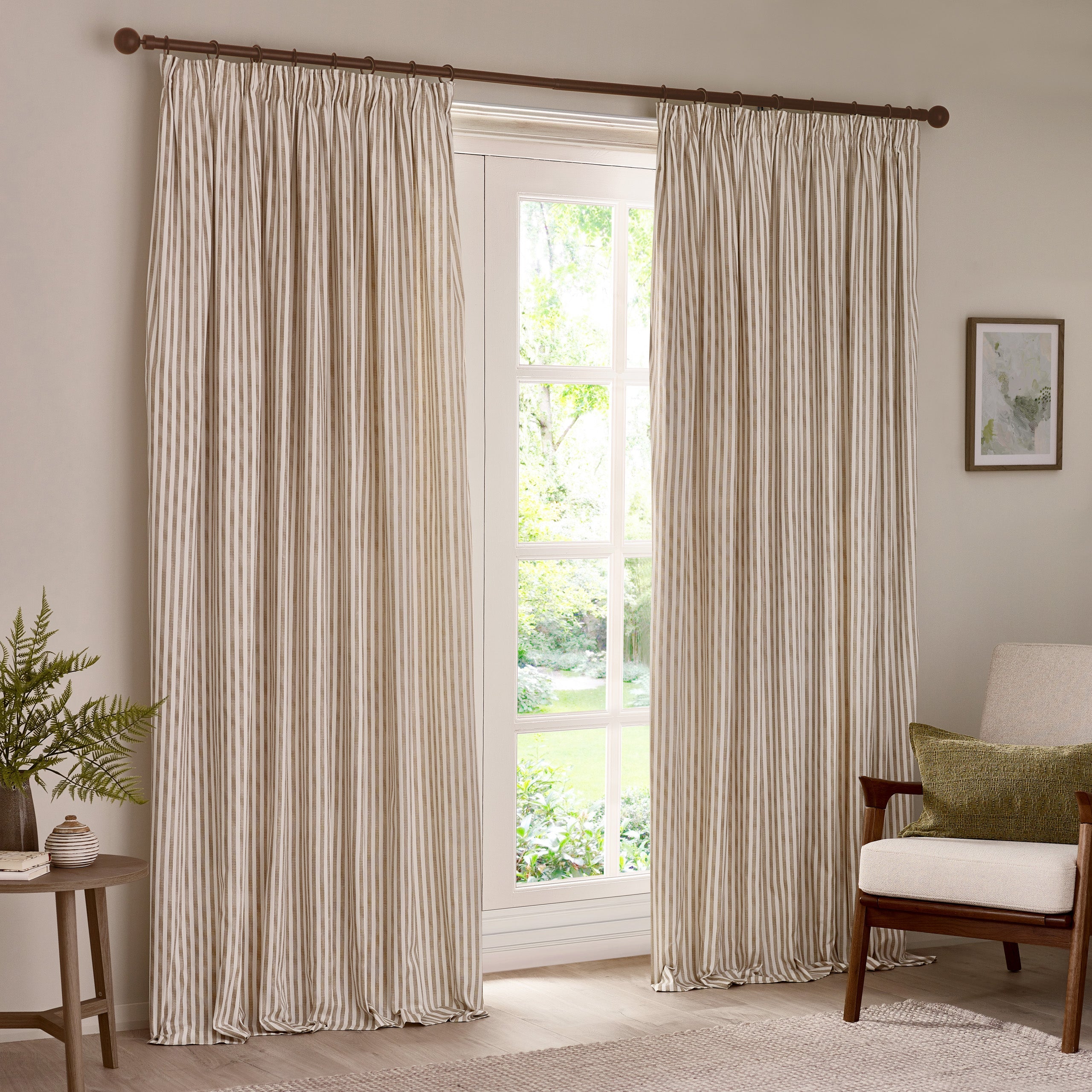 Hebden Striped 100% Cotton Lined Pencil Pleat Curtains