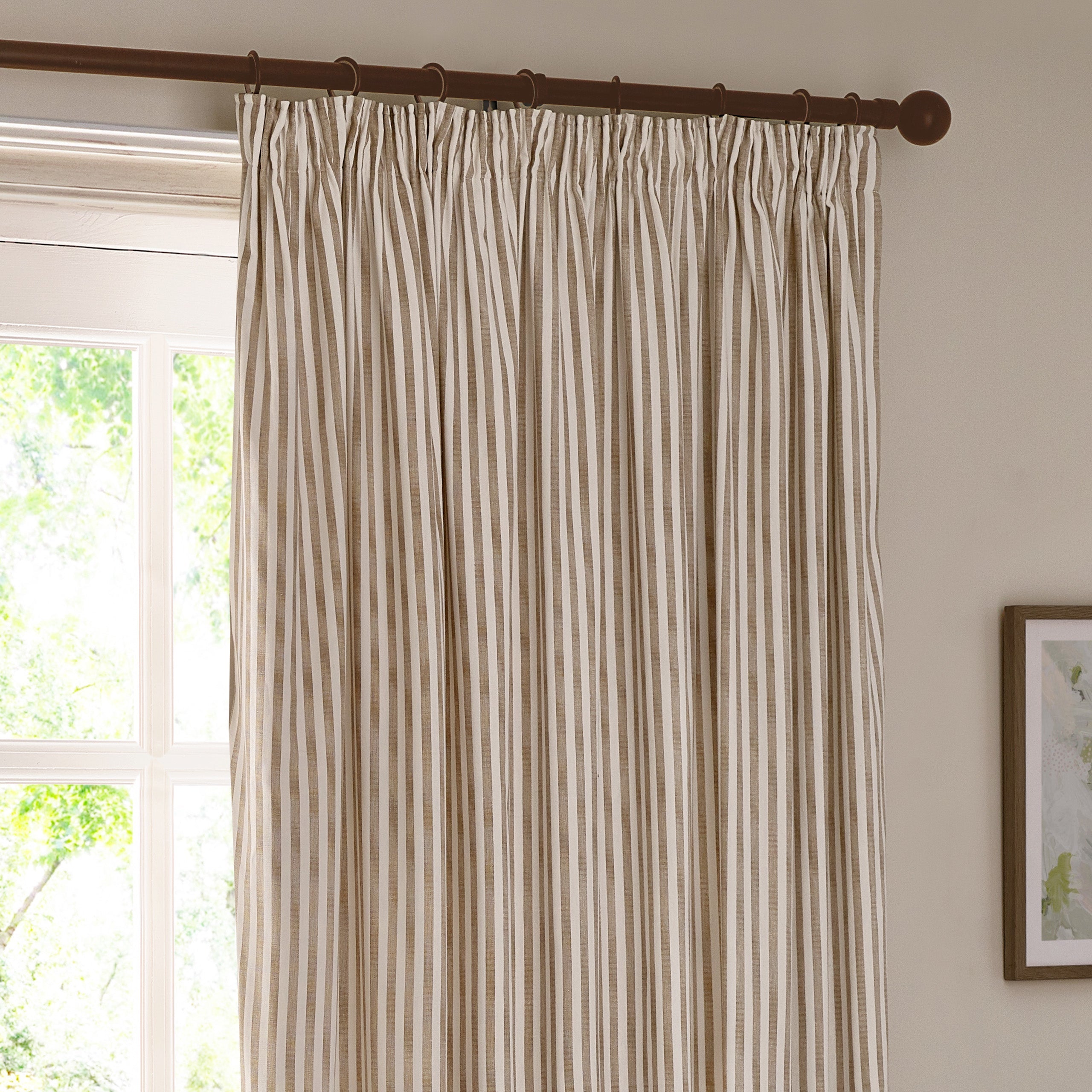 Hebden Striped 100% Cotton Lined Pencil Pleat Curtains
