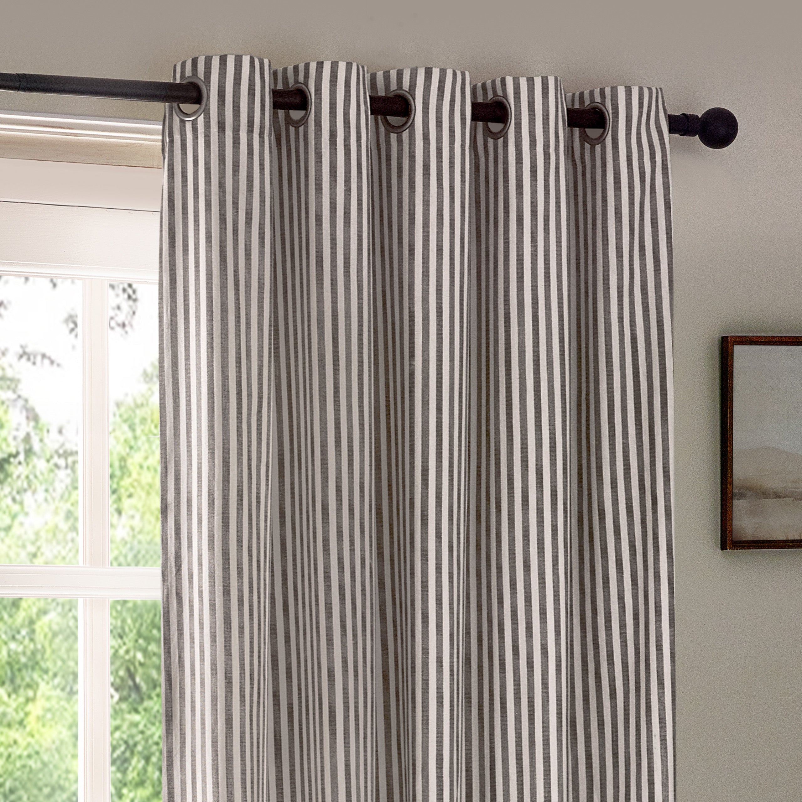 Hebden Striped 100% Cotton Lined Eyelet Curtains