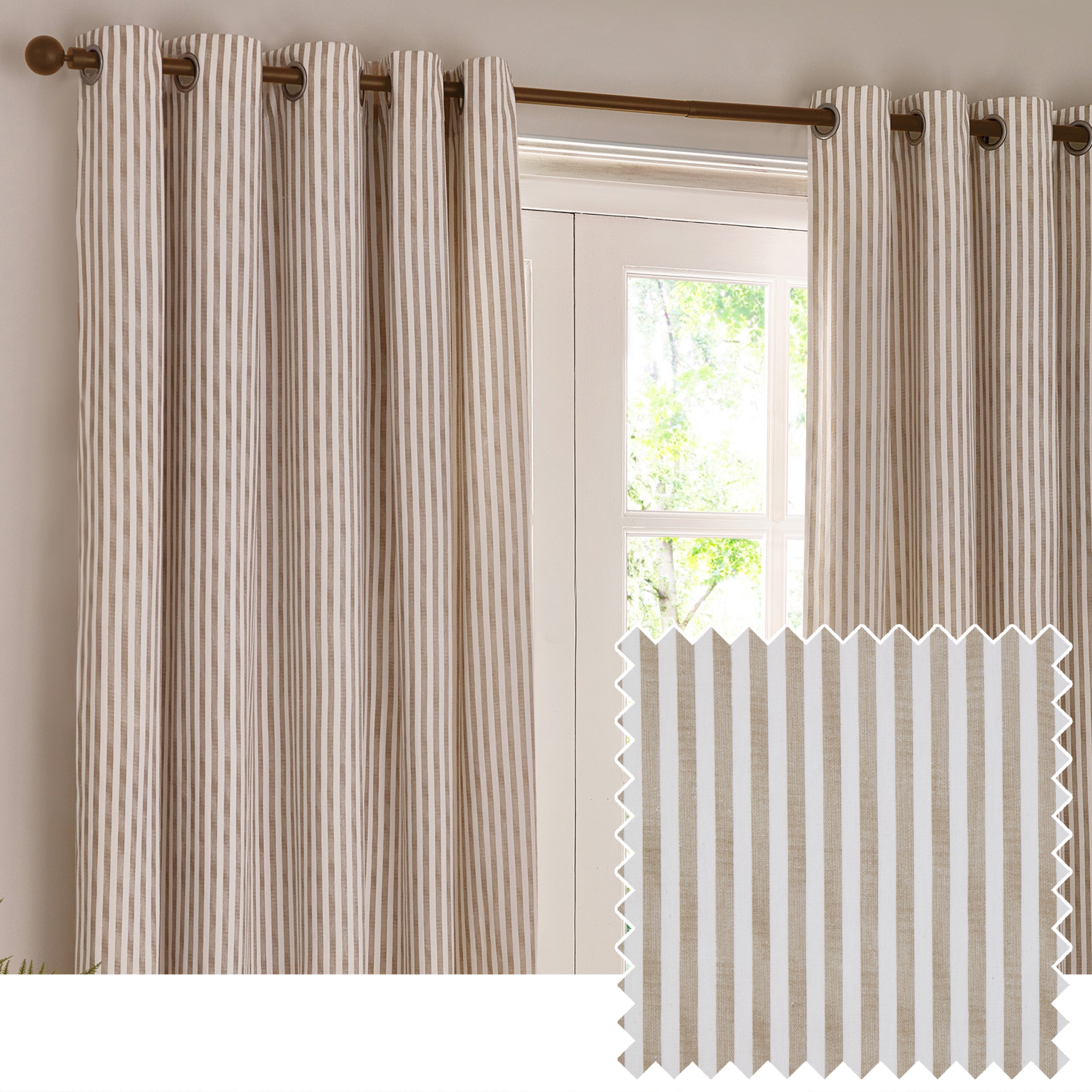 Hebden Striped 100% Cotton Lined Eyelet Curtains