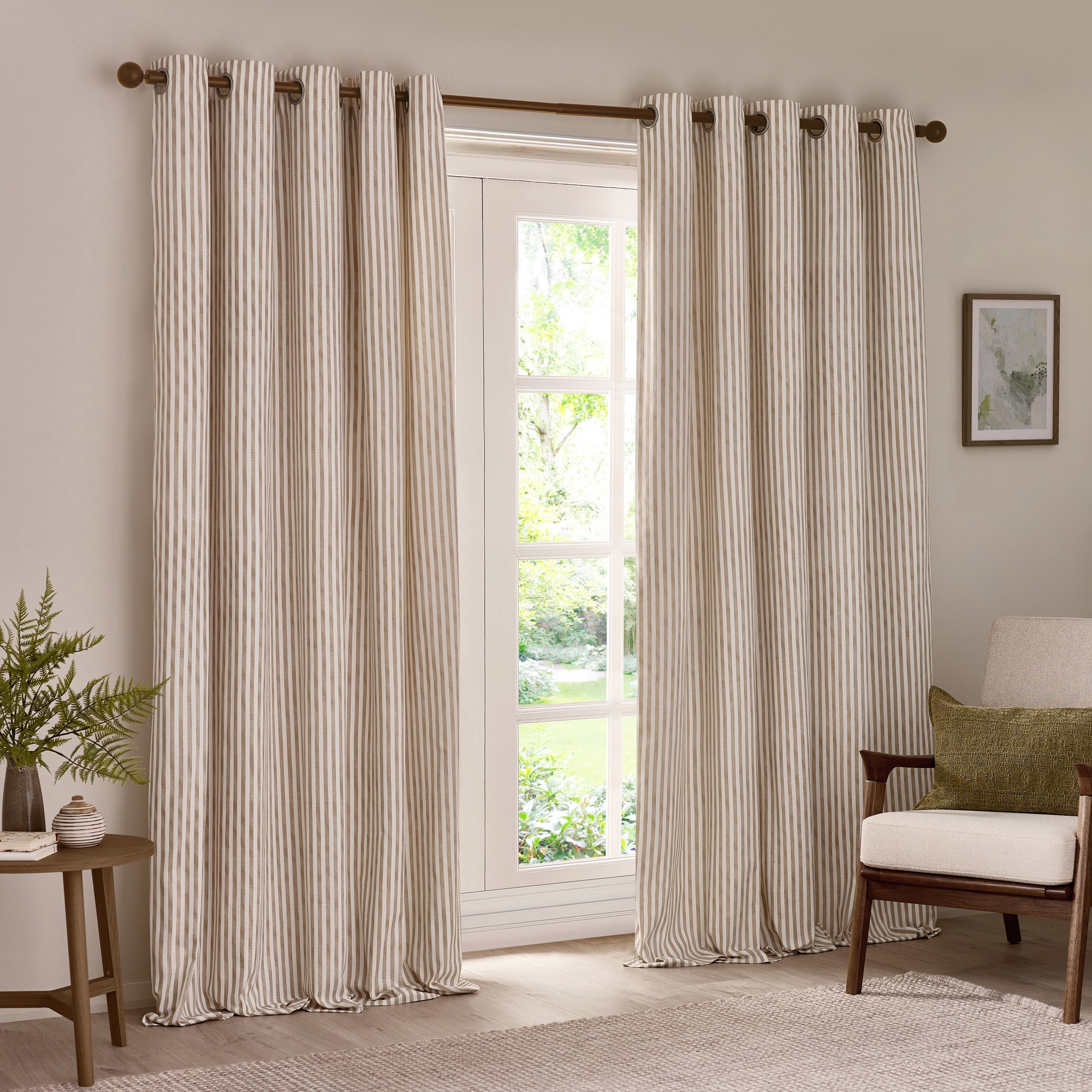 Hebden Striped 100% Cotton Lined Eyelet Curtains
