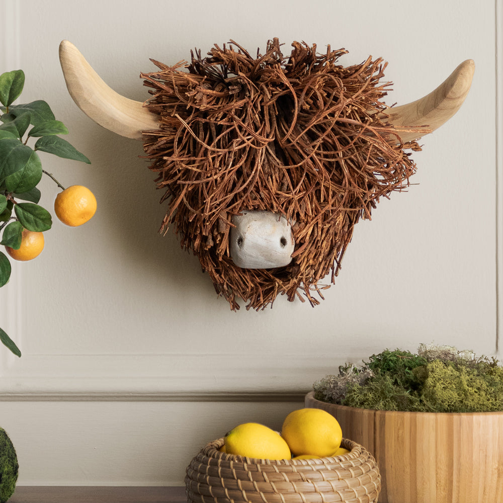 Hewie Highland Cow Wall Mounted Hand Crafted Wooden Sculpture
