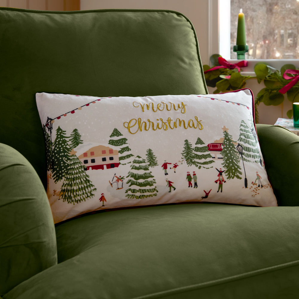 Joy To All Embroidered Velvet Cushion