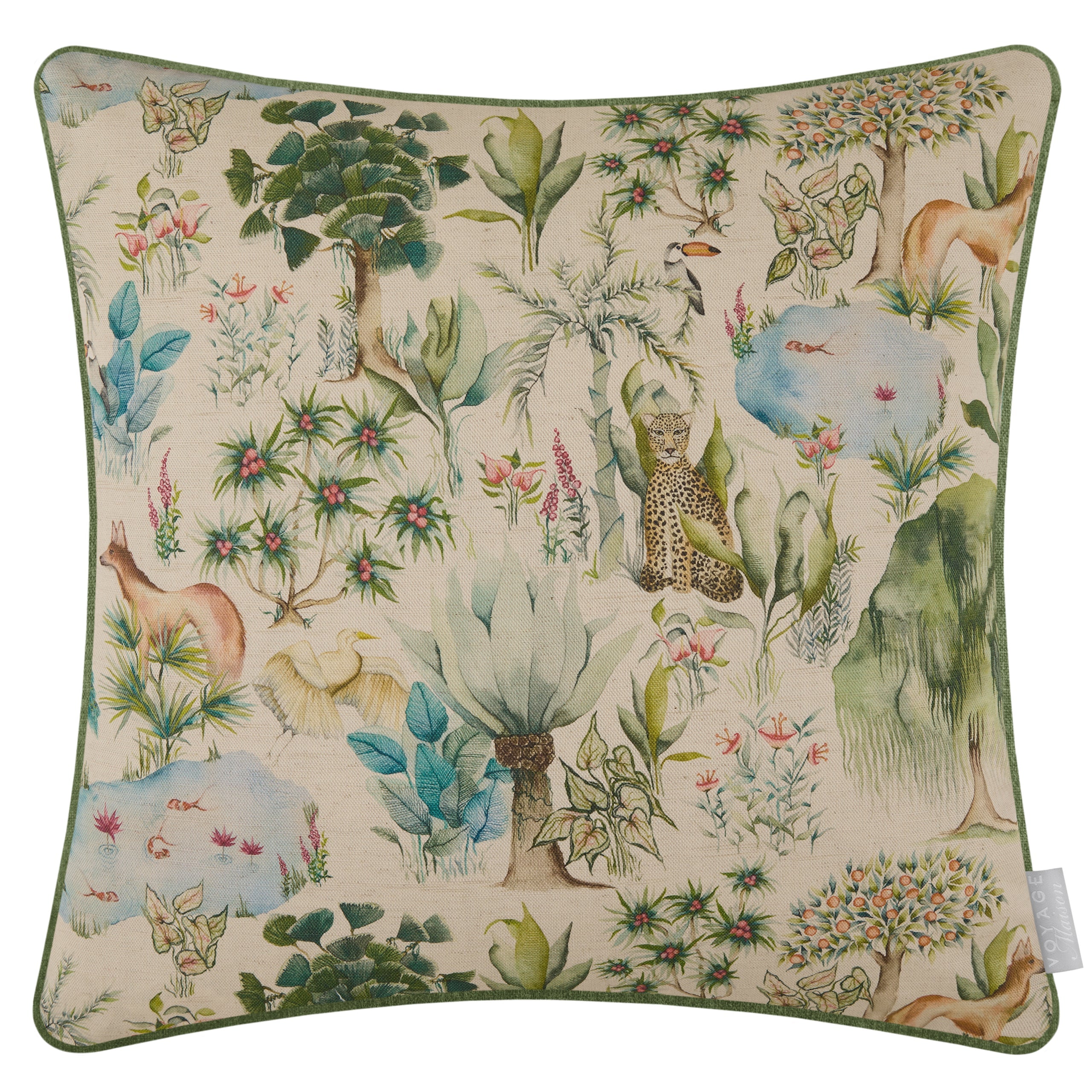 Jungle Serene Printed Piped Cushion