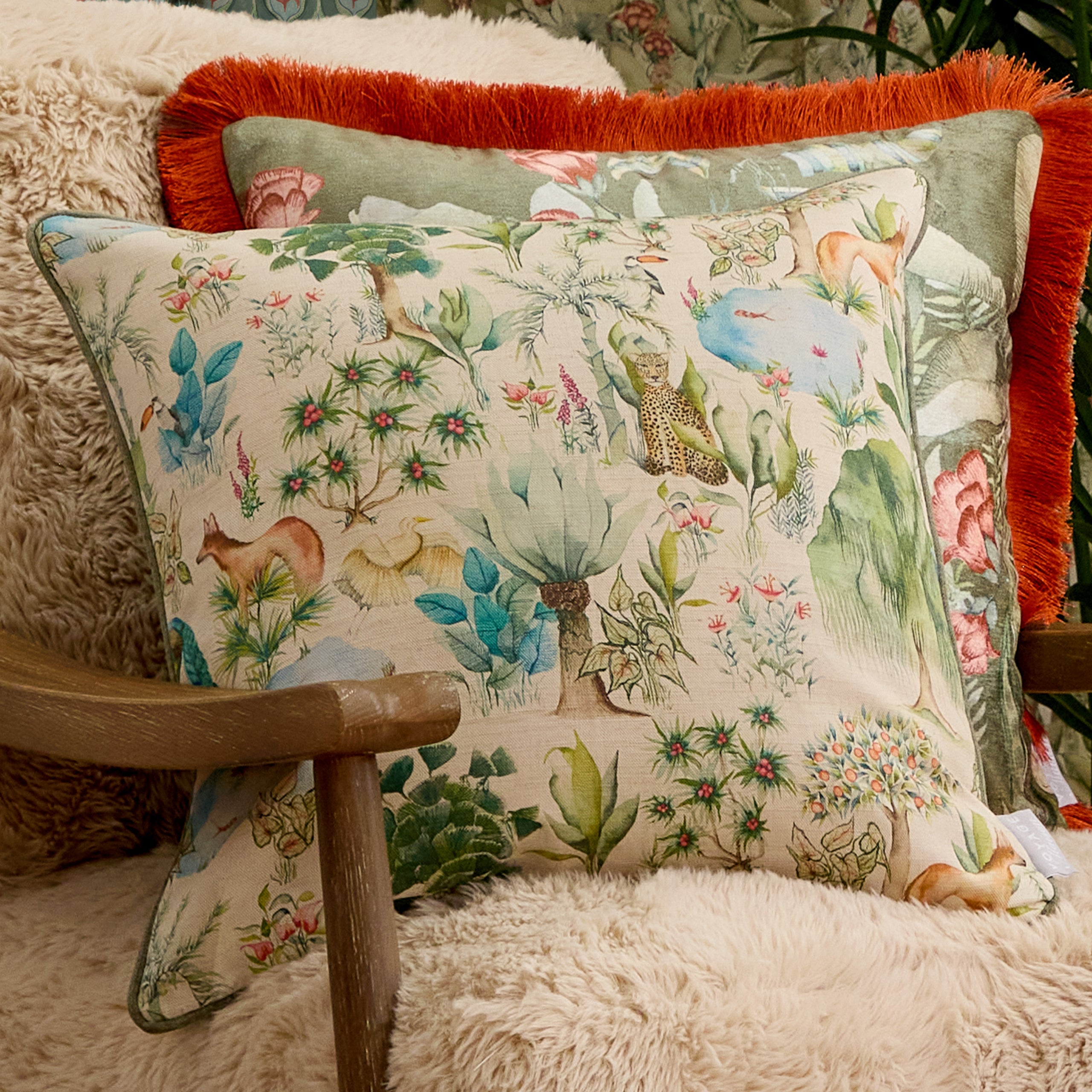 Jungle Serene Printed Piped Cushion
