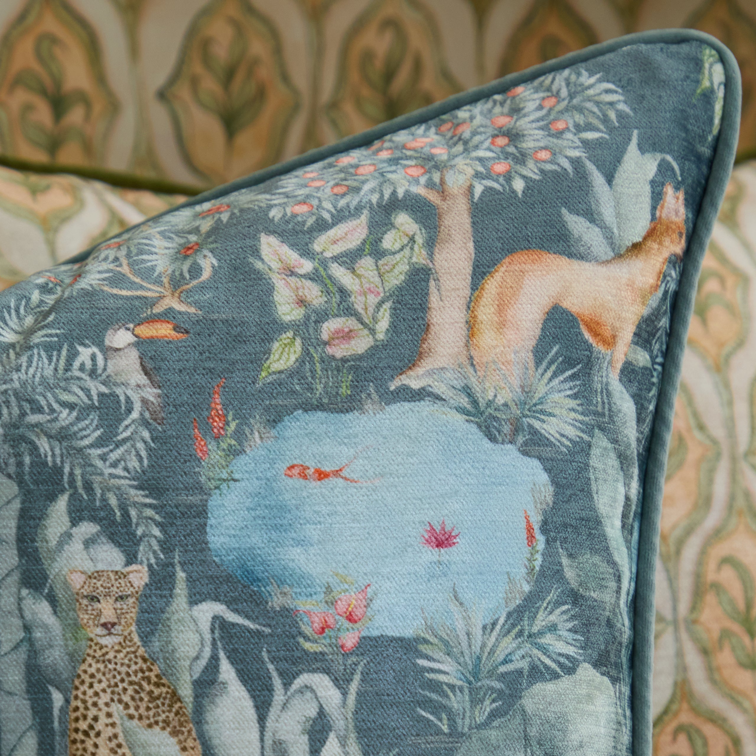 Jungle Serene Printed Velvet Cushion