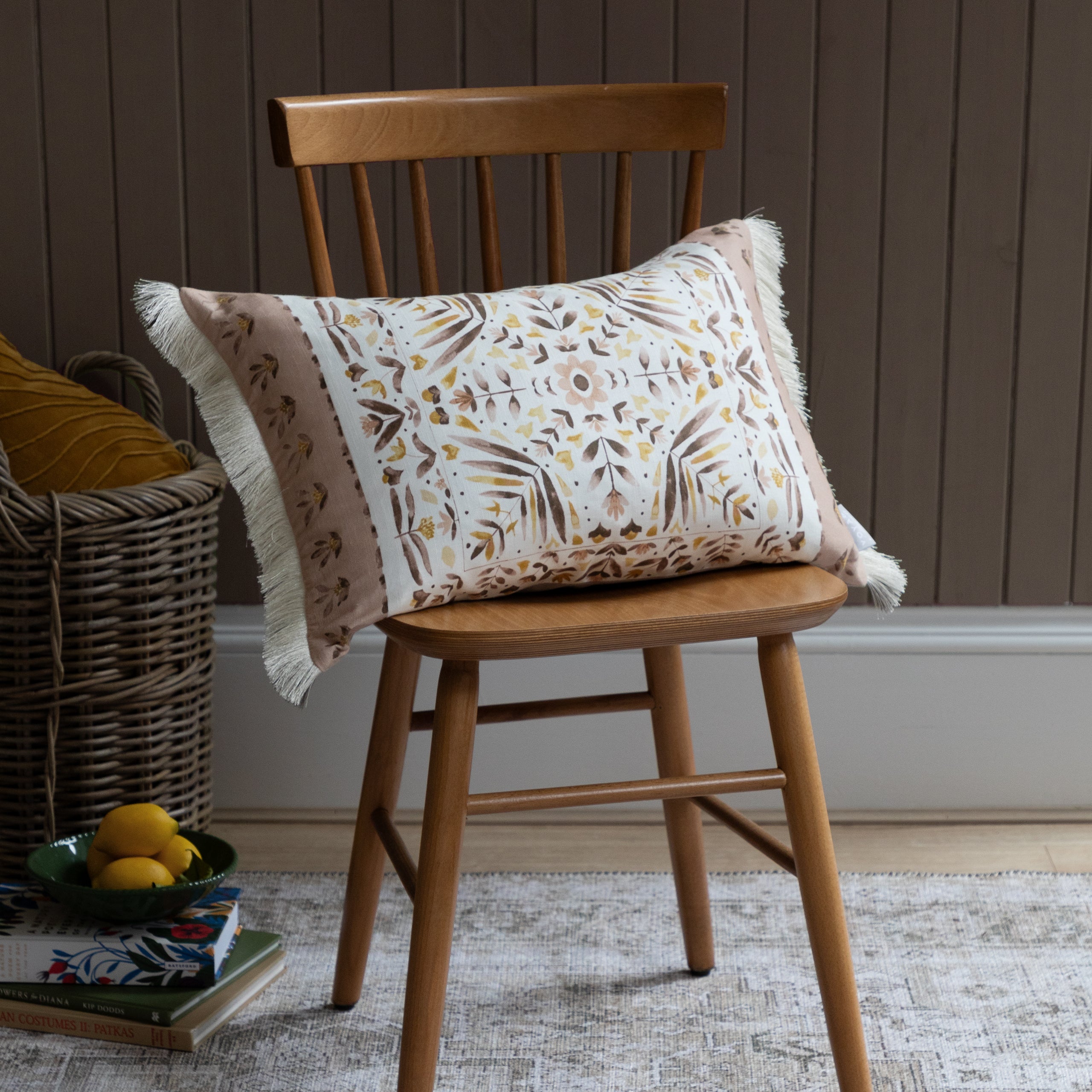 Kari Printed Ruche Fringe Cushion