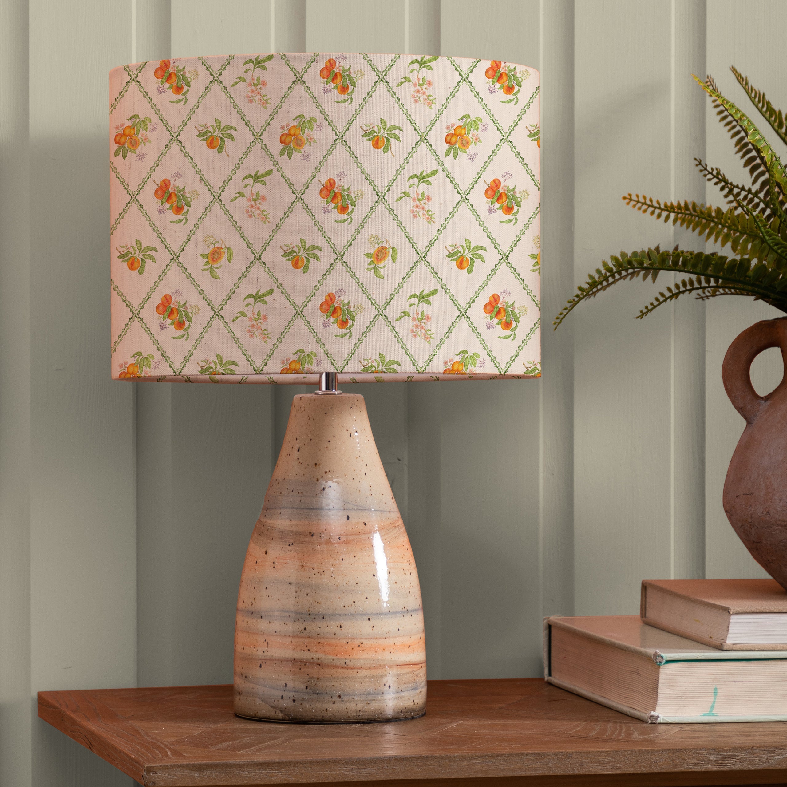 Peach Trellis Eva & Japura Complete Table Lamp
