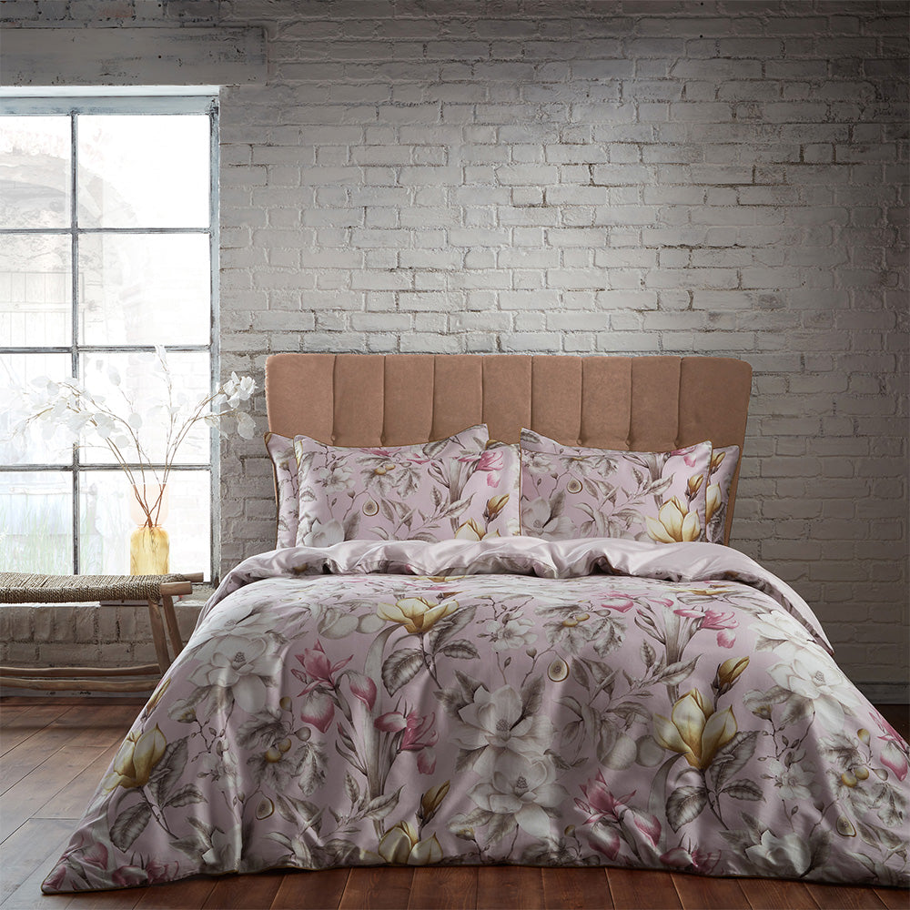 Lavish Floral Printed Piped Cotton Sateen Duvet Cover Set