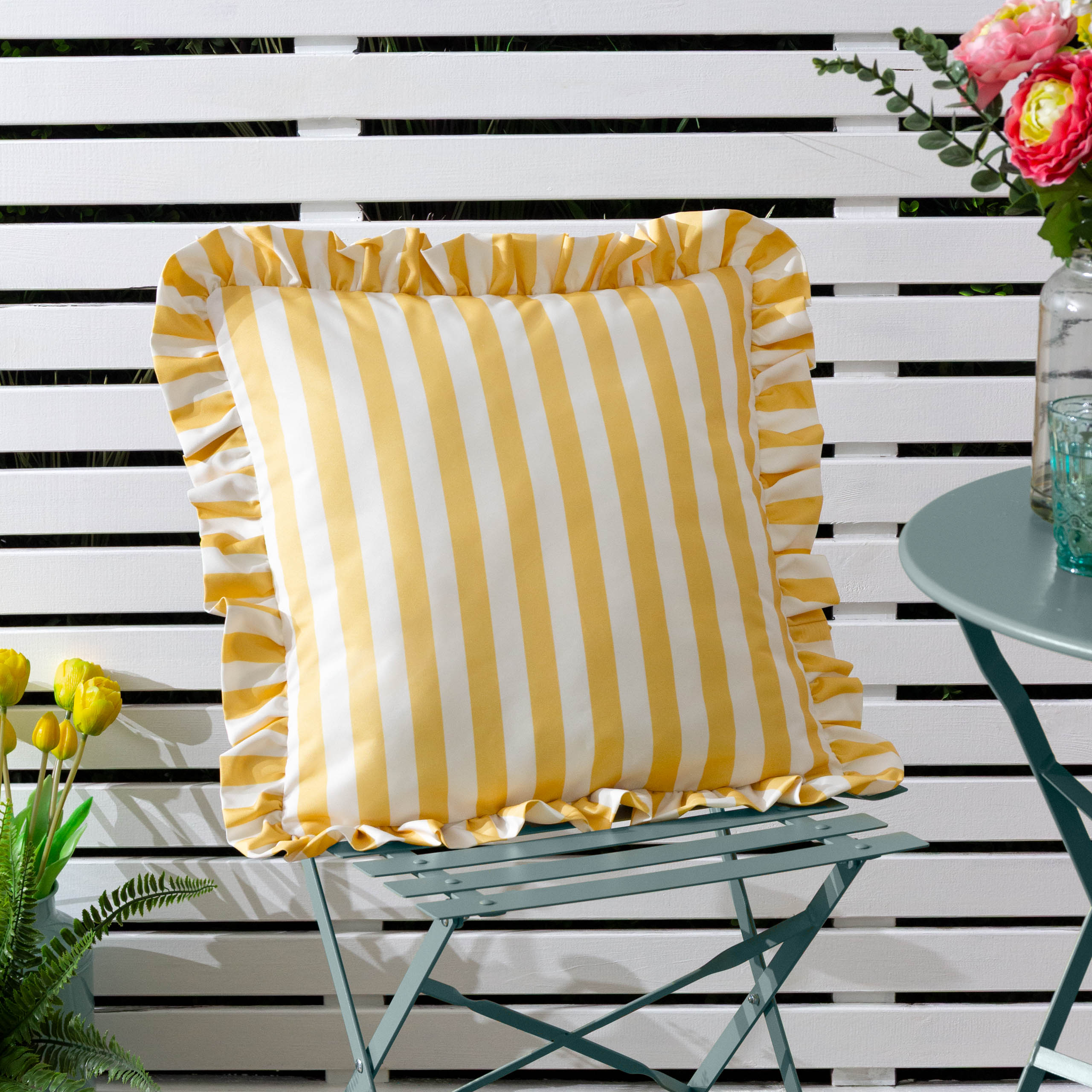 Lottie Striped Ruffle Outdoor Cushion