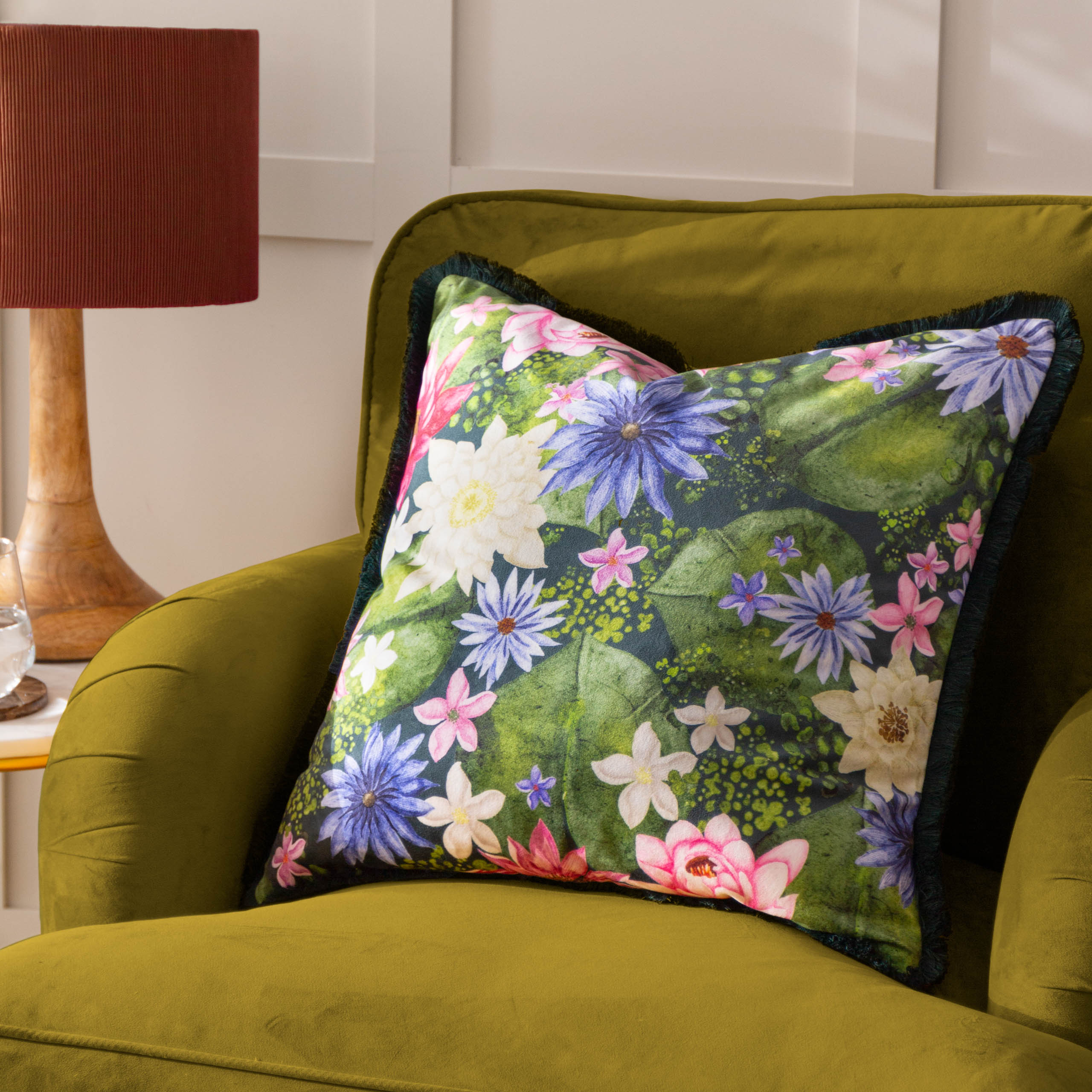 Marjoelle Flowers Printed Velvet Cushion