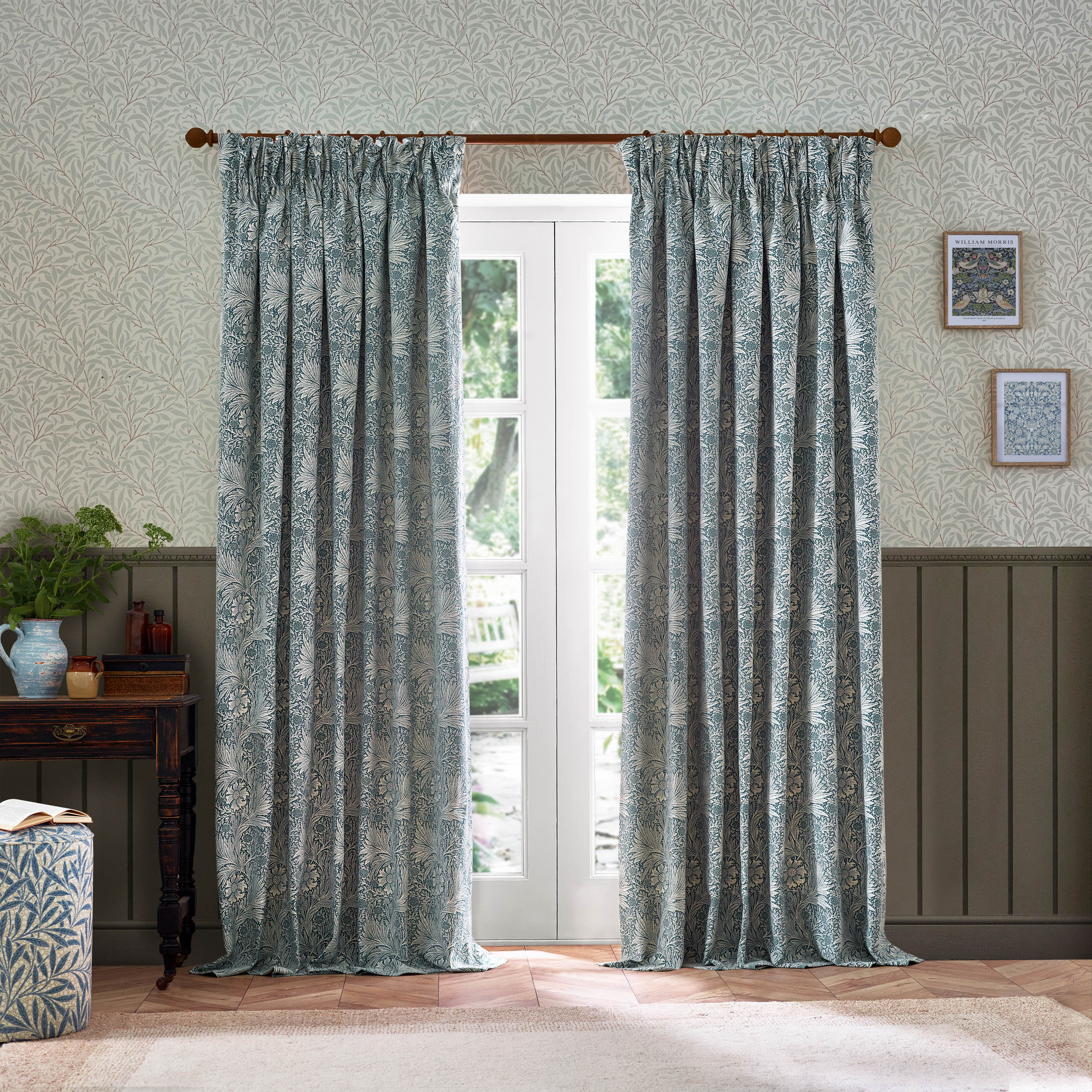 Marigold Floral Jacquard Pencil Pleat Curtains