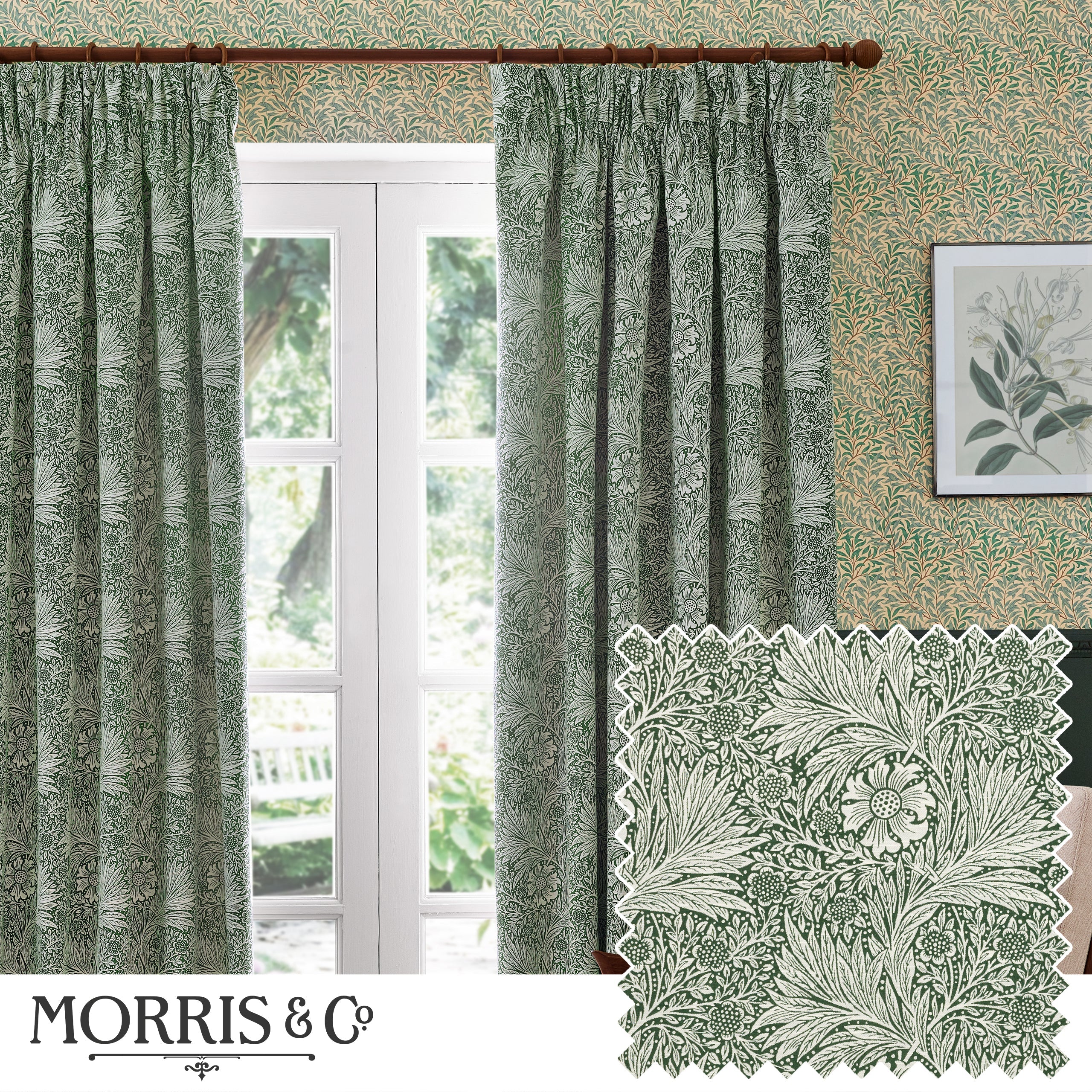 Marigold Floral Jacquard Pencil Pleat Curtains