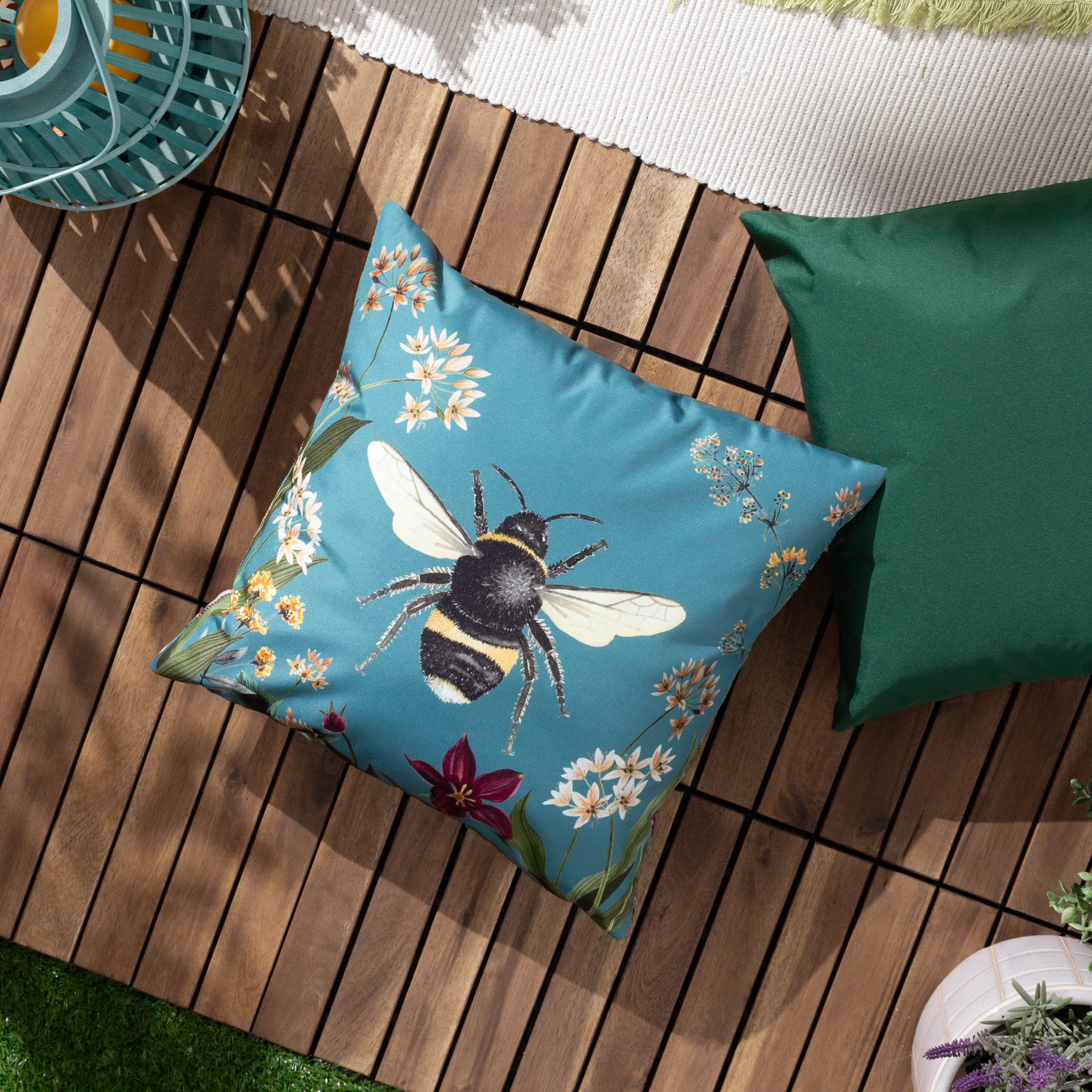 Midnight Garden Bee Outdoor Cushion