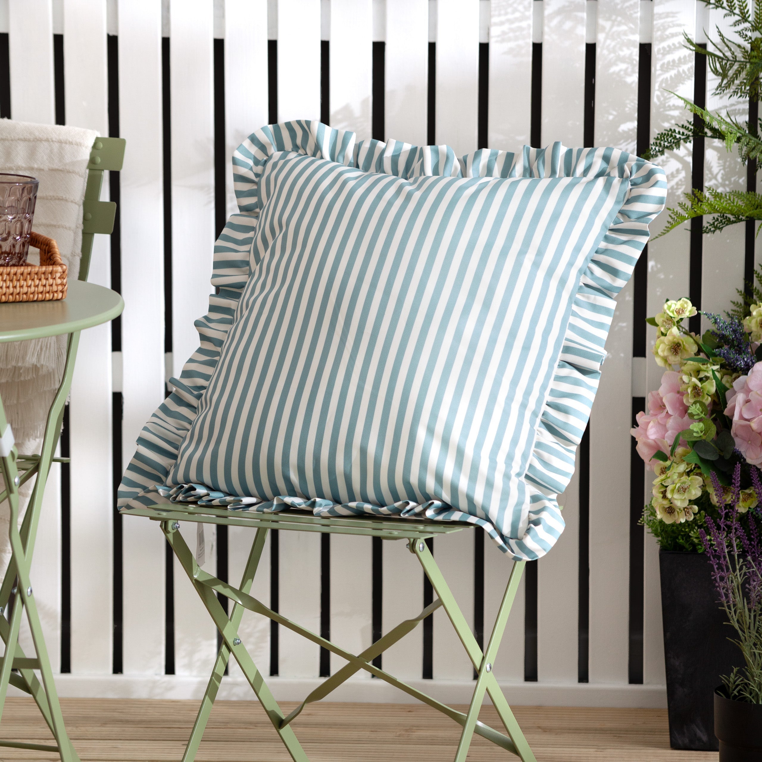 Millie Ruffle Striped Outdoor Cushion