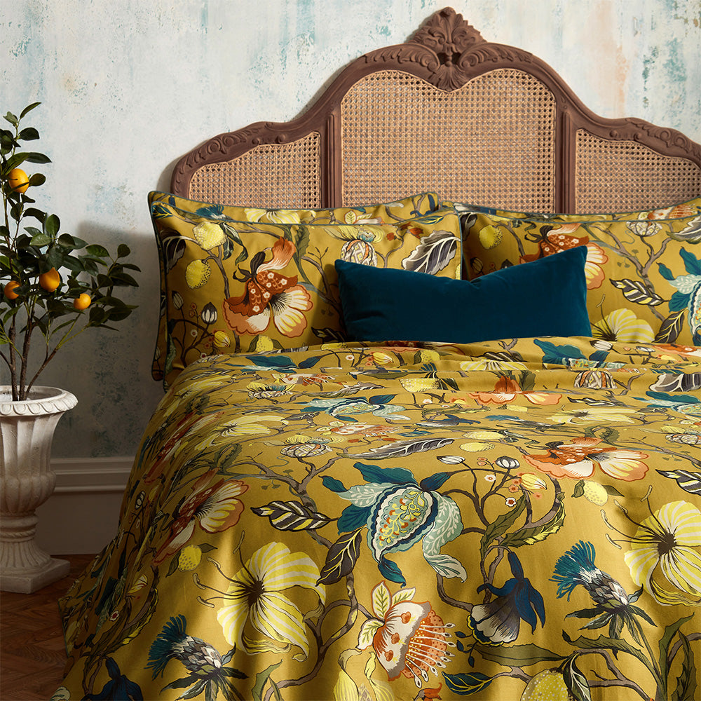 Morton Floral Printed Cotton Sateen Piped Duvet Cover Set