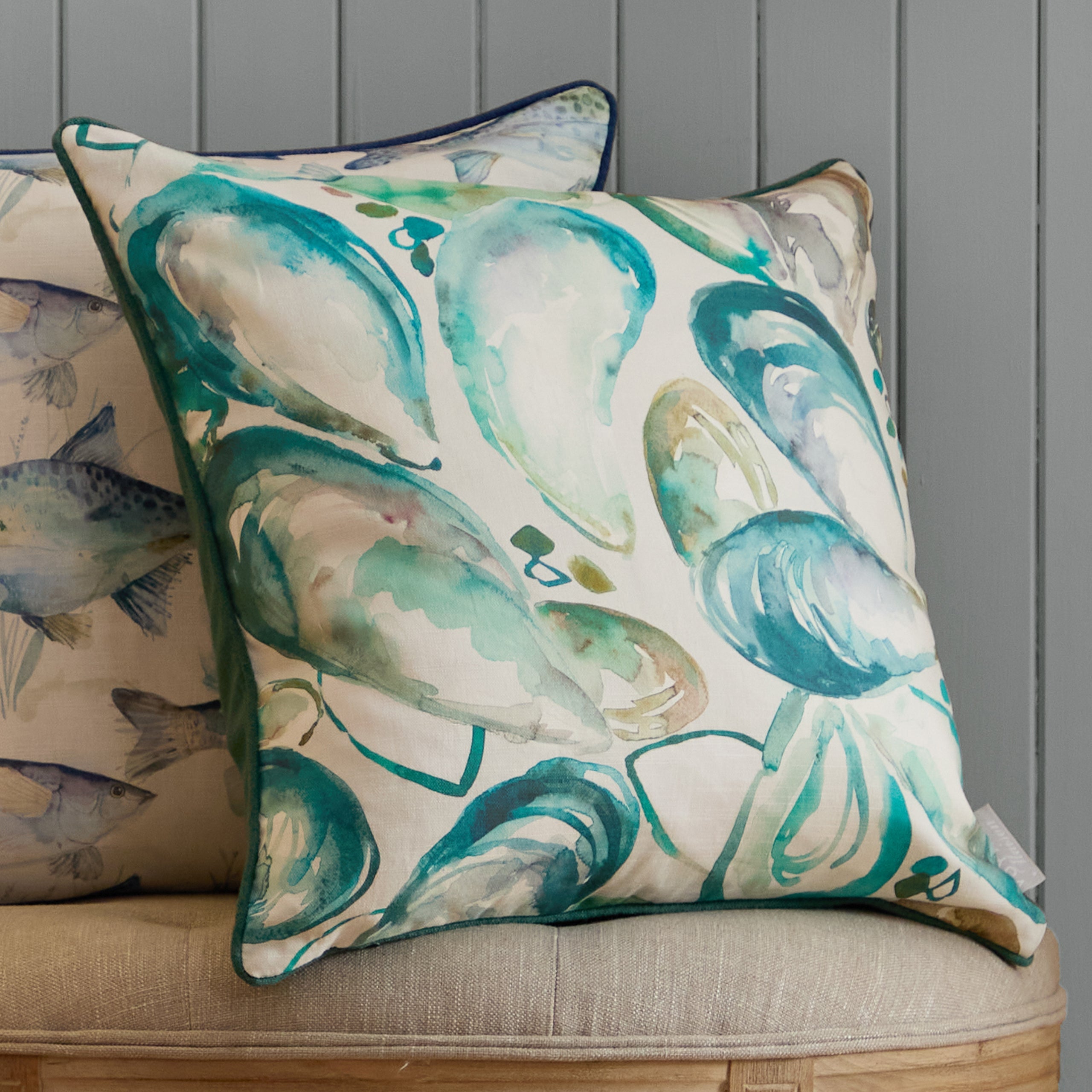 Mussel Shells Printed Piped Cushion