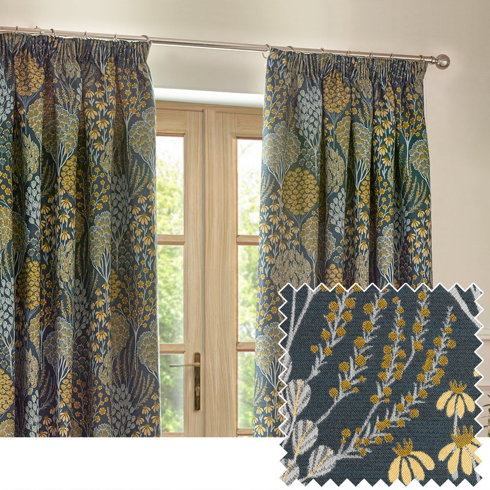 Ophelia Floral Jacquard Pencil Pleat Curtains