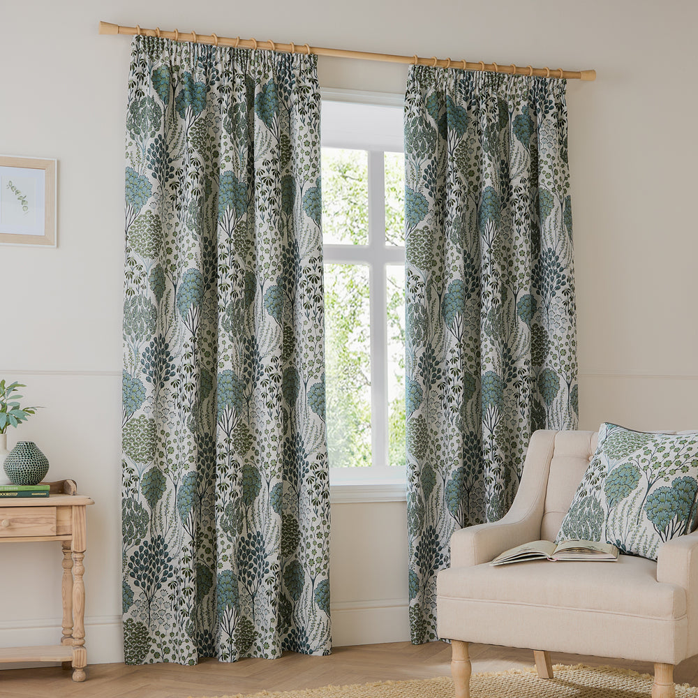 Ophelia Jacquard Floral Room Darkening Pencil Pleat Curtains
