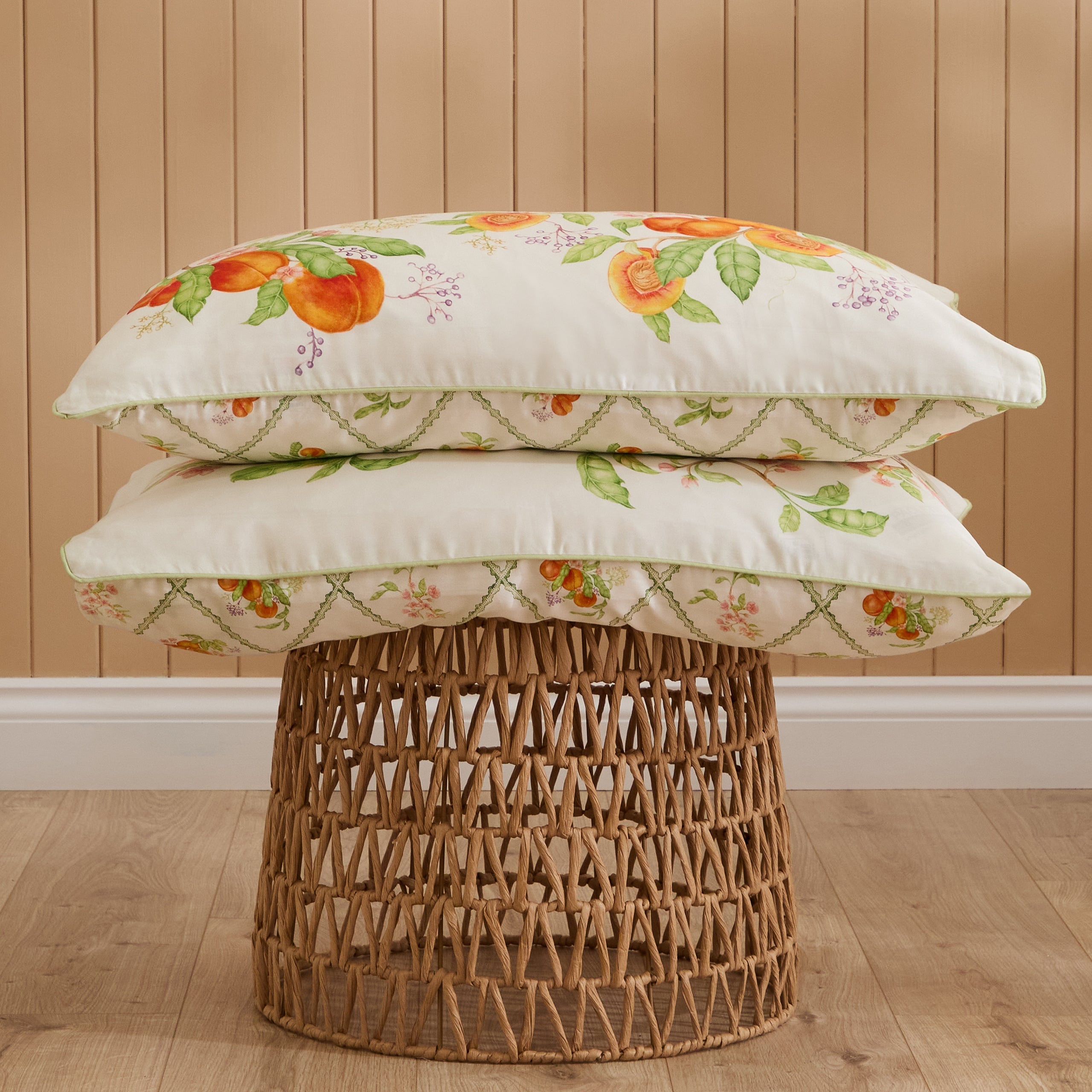 Peach Harvest Printed Piped Pillowcase Pair