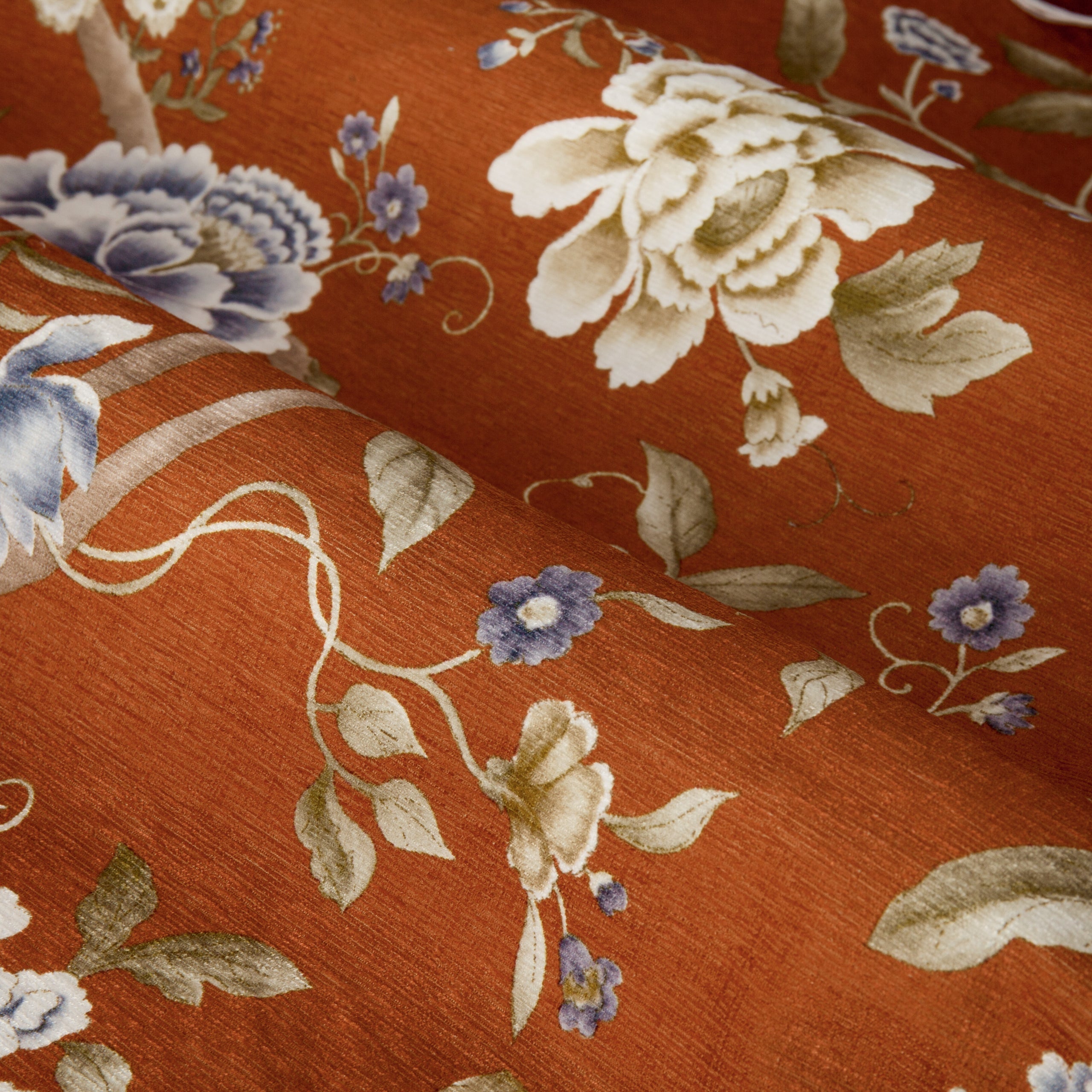 Porcelain Garden Printed Chenille Pencil Pleat Curtains