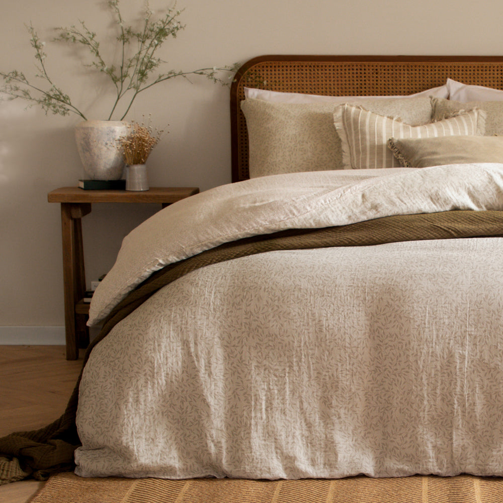 Perrie Leaf Muslin 100% Cotton Duvet Cover Set